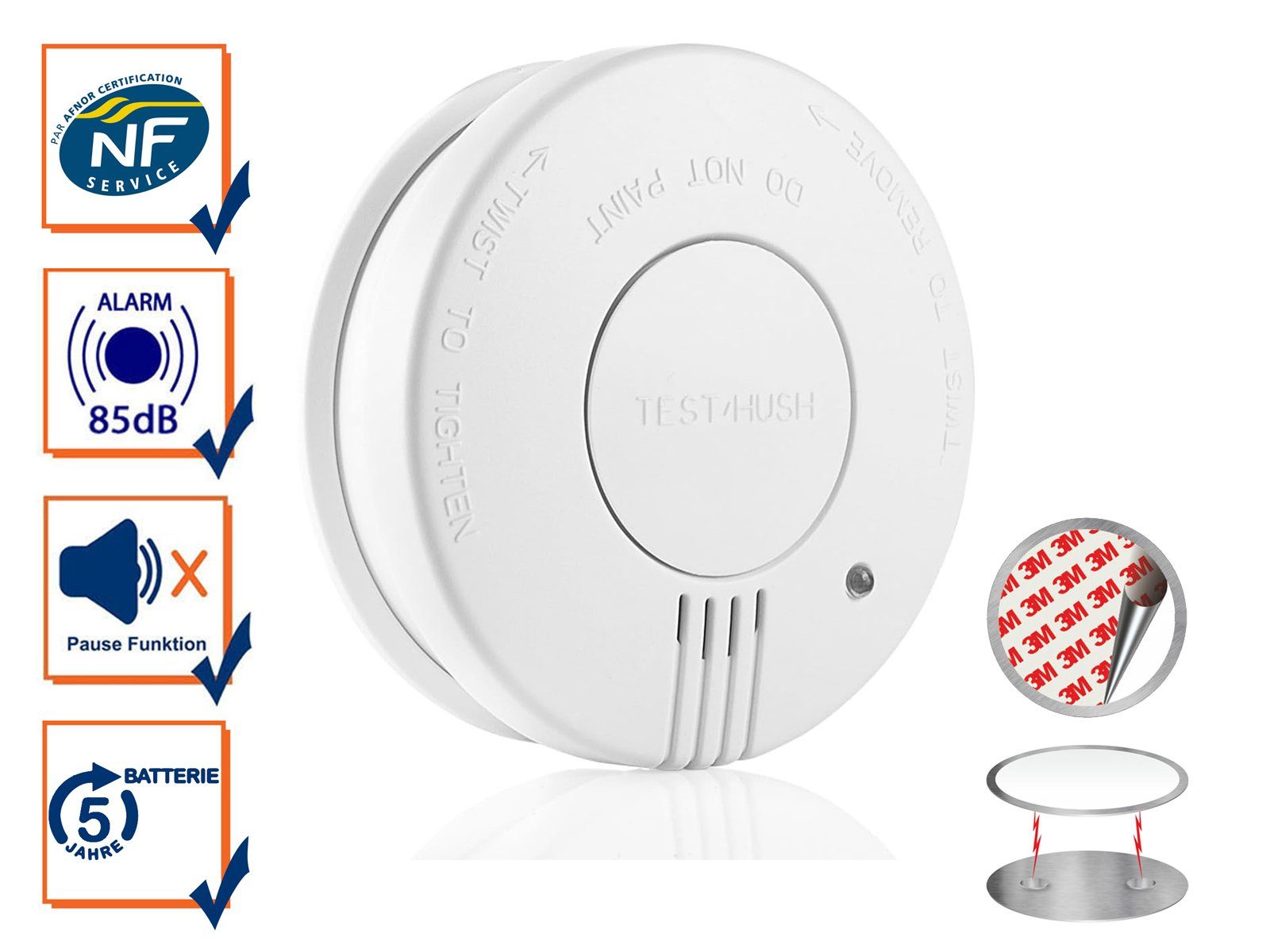 smartwares Rauchmelder (Brandmelder mit 5 Jahres Batterie & Magnethalter, Weiß, Ø 10cm)