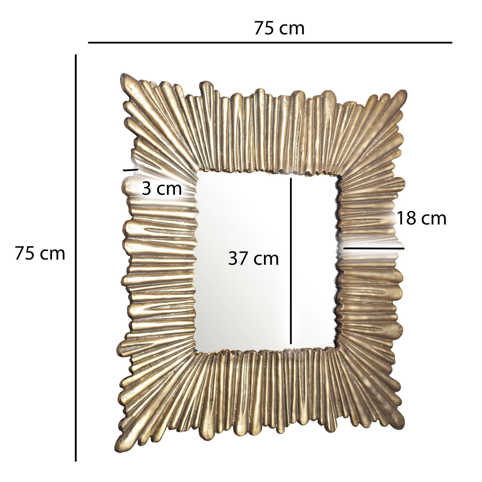 FINEBUY Wandspiegel 75x75 cm Design Hängespiegel Gold Aluminium Quadratisch FB102124 (Quadratisch 75x75 cm, Dekospiegel Wand Gold), Hängespiegel Modern, Flurspiegel Garderobenspiegel
