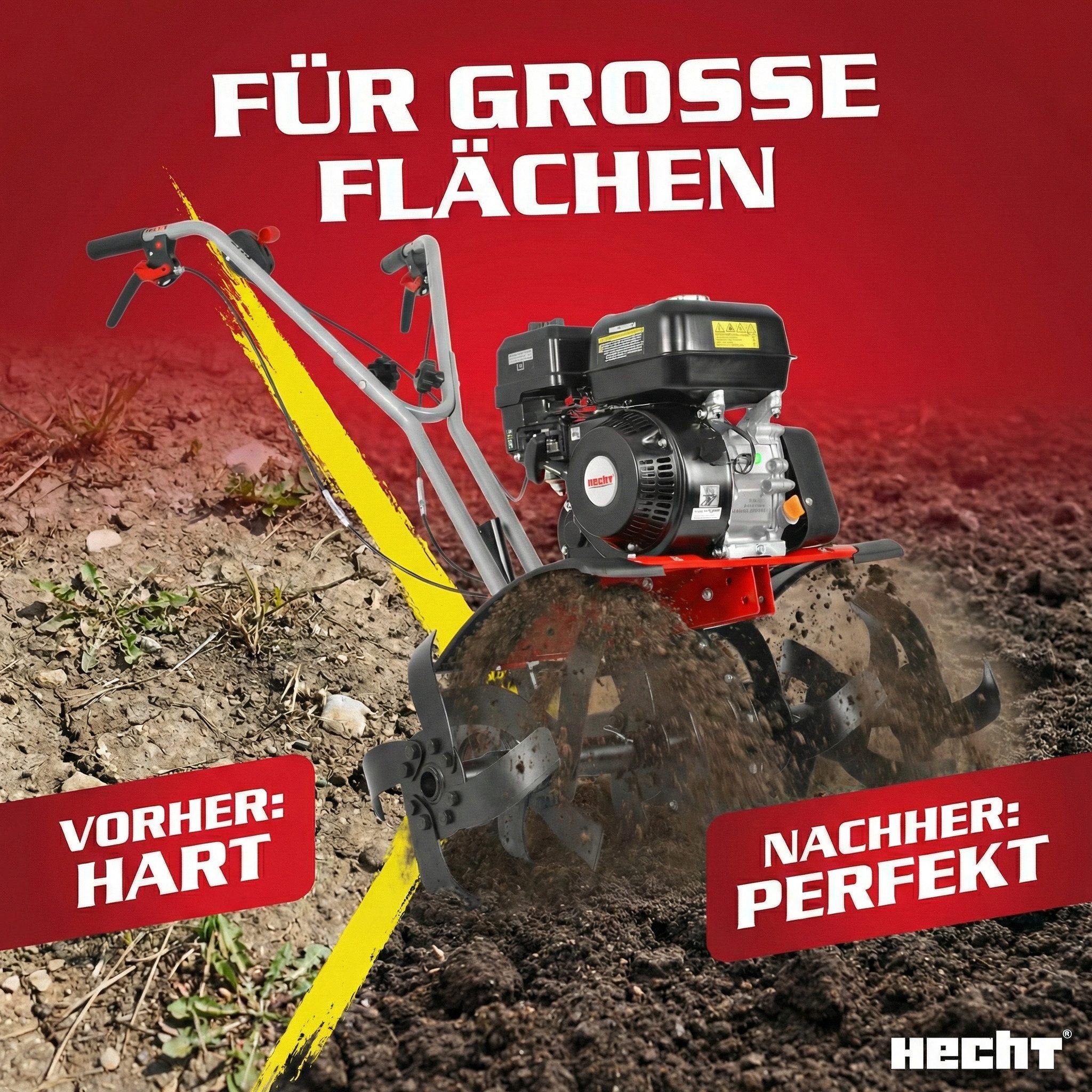 Hecht Benzinmotorhacke Gartenfräse 785 Gartenhacke Motorfräse Motorhacke, 84 cm Arbeitsbreite, 6,5 PS, 155 U/min, Stahlgehäuse