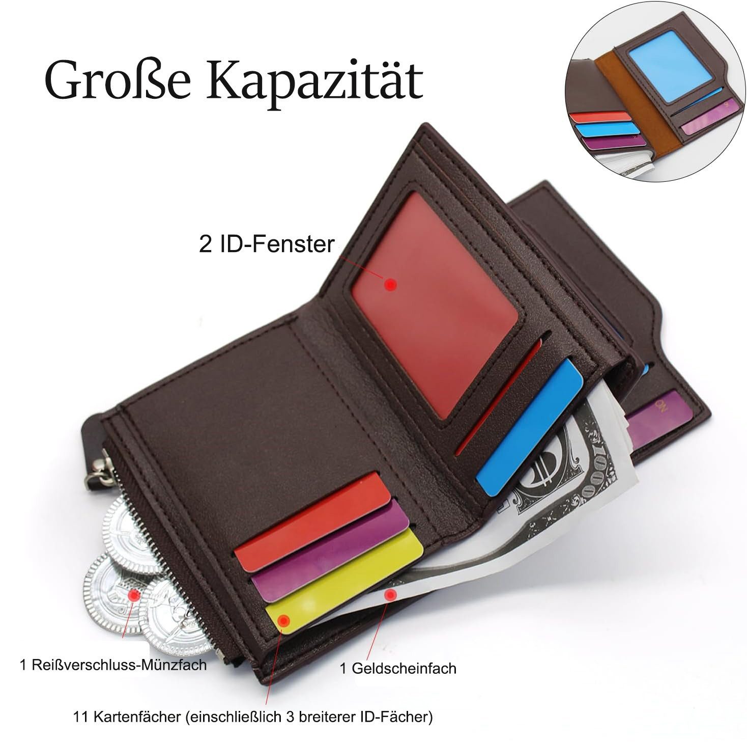 Coonoor Geldbörse Herren Geldbörse, dreifaches Lederportemonnaie (Mit Reißv günstig online kaufen