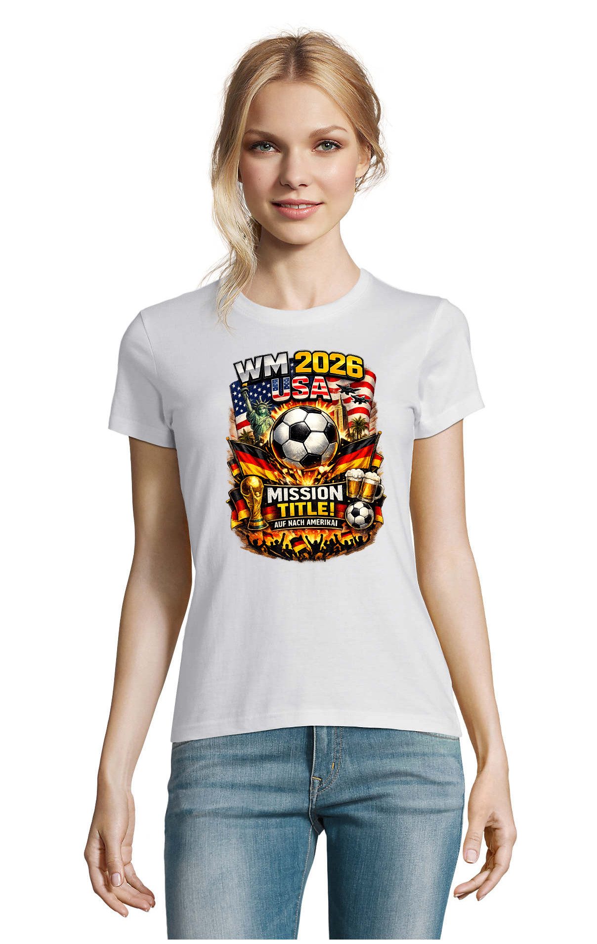 Blondie & Brownie T-Shirt UrbanKick WM2026 Damen Shirt Edition (Einzelstück, Einzelartikel) WM 2026 USA Fußball Damen T-Shirt Deutschland Fan Motiv Streetwear