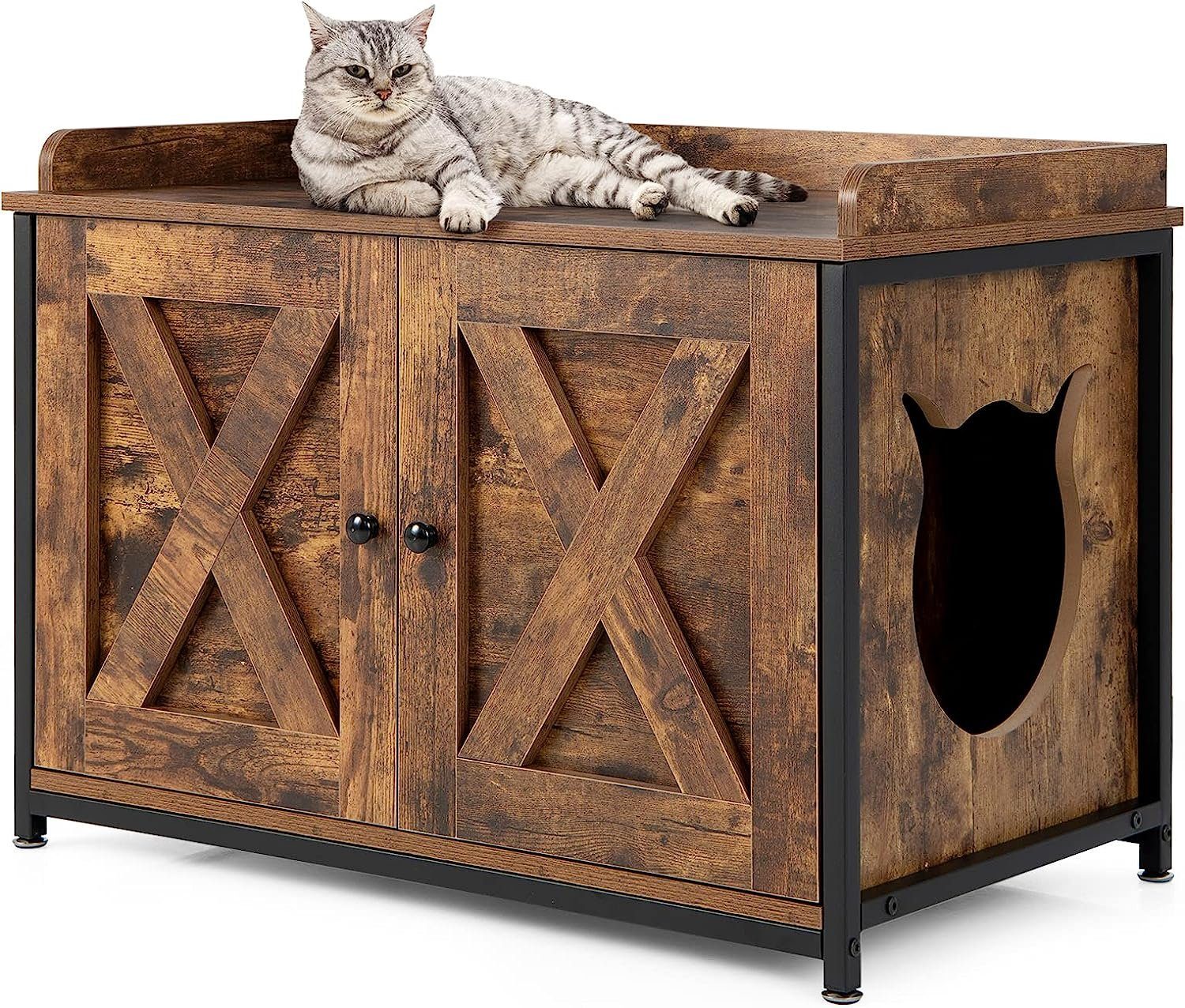 KOMFOTTEU Tierhaus Katzenschrank, mit Doppeltüren, versteckte günstig online kaufen