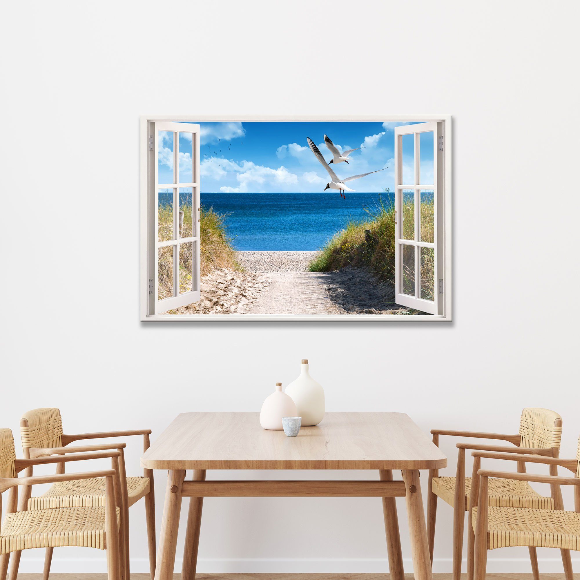 WallSpirit Leinwandbild "Fenster mit Aussicht", Strand günstig online kaufen