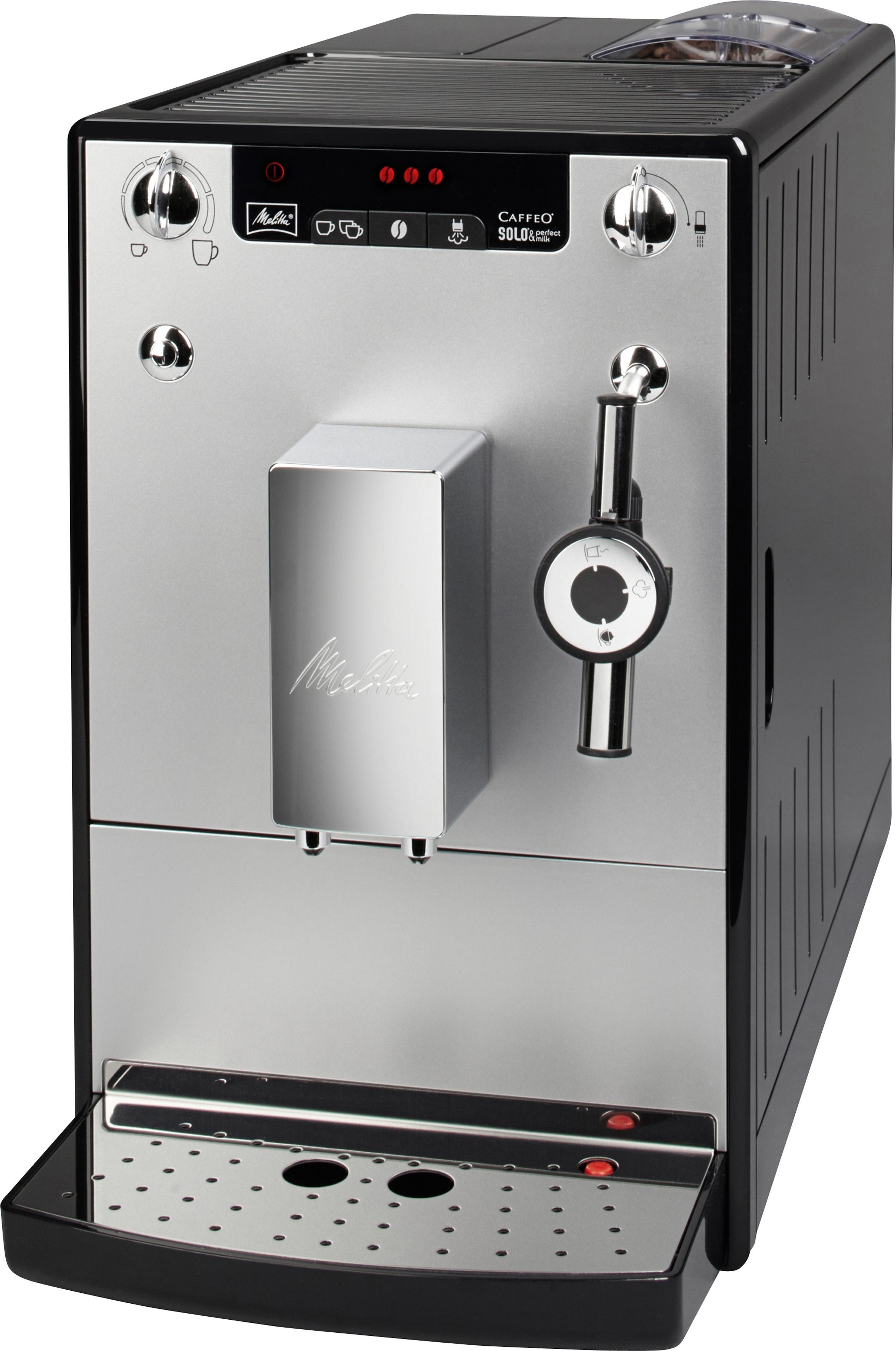 Melitta Kaffeevollautomat Solo® & Perfect Milk E957-203, silber/schwarz, Café crème&Espresso per One Touch, Milchsch&heiße Milch per Drehregler