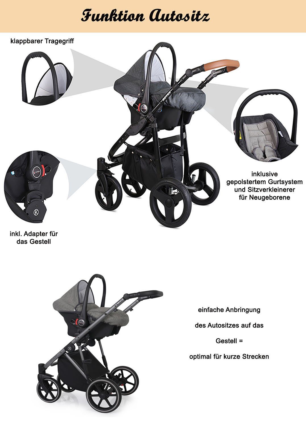 - 1 Schwarz-Dekor Jahre babies-on-wheels = 3 inkl. von Autositz bis Gestell 4 Geburt in Molto Kombi-Kinderwagen - 13 graues Teile