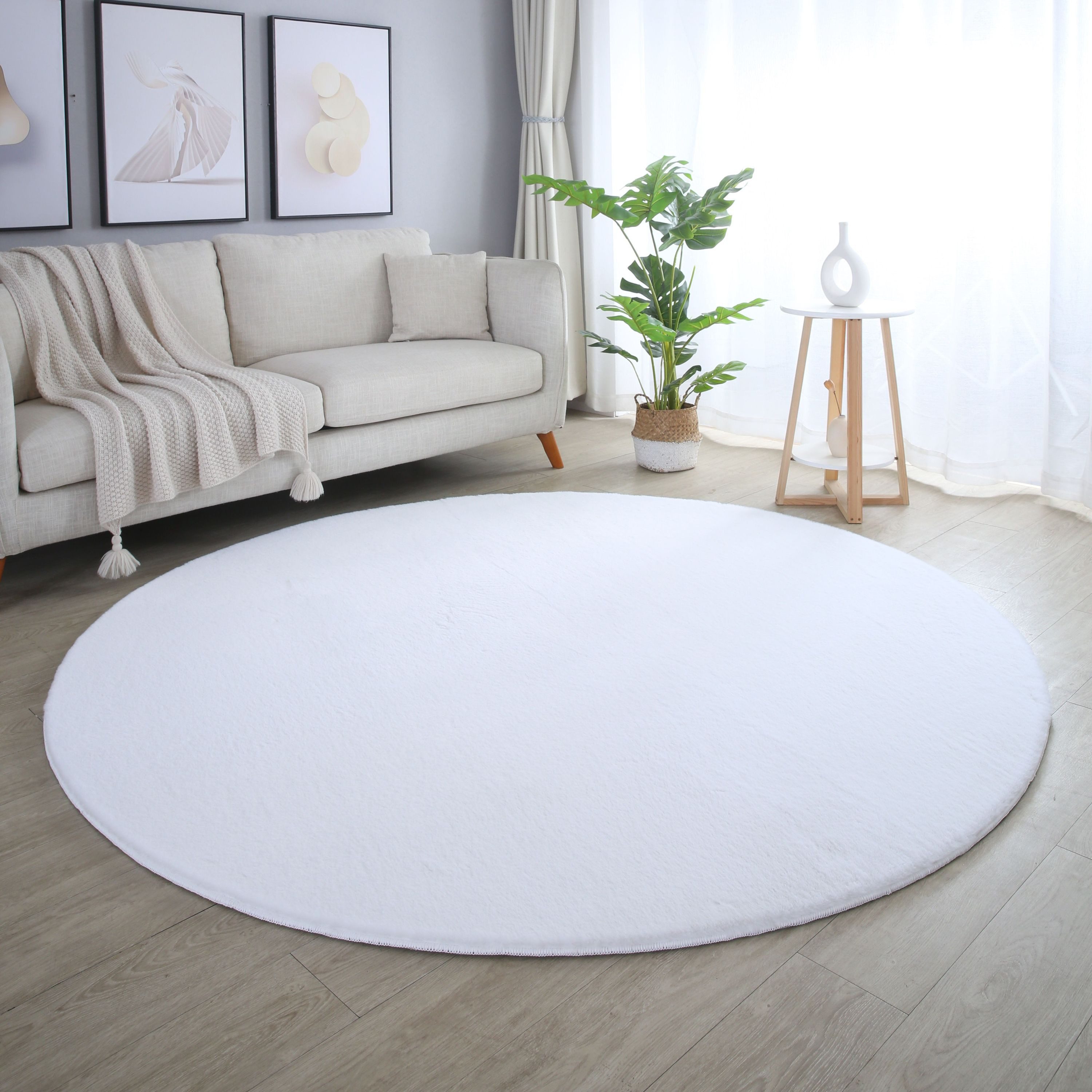 SIMPEX24 Teppich Unicolor - Einfarbig, Rund, Höhe: 20 mm, Teppich Wohnzimmer Einfarbig Shaggy Modern Flauschiger Felloptik Weich
