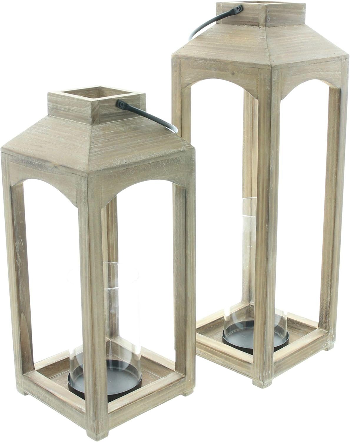 Dekoleidenschaft Kerzenlaterne "Wood" im 2er Set aus Holz, geflammt + weiß günstig online kaufen