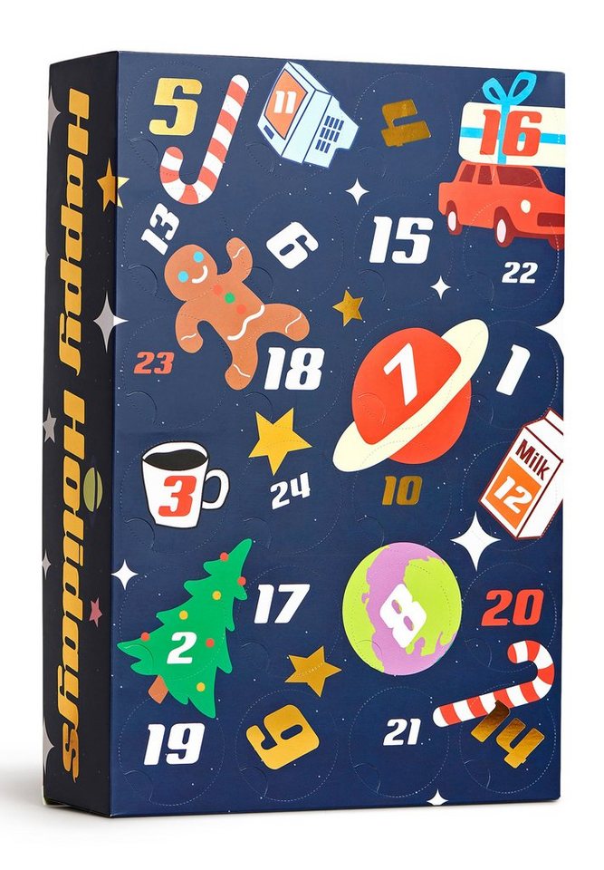 Happy Socks Adventskalender 24-Pack Happy Holidays Socks Gift Set, gekämmte  Baumwolle
