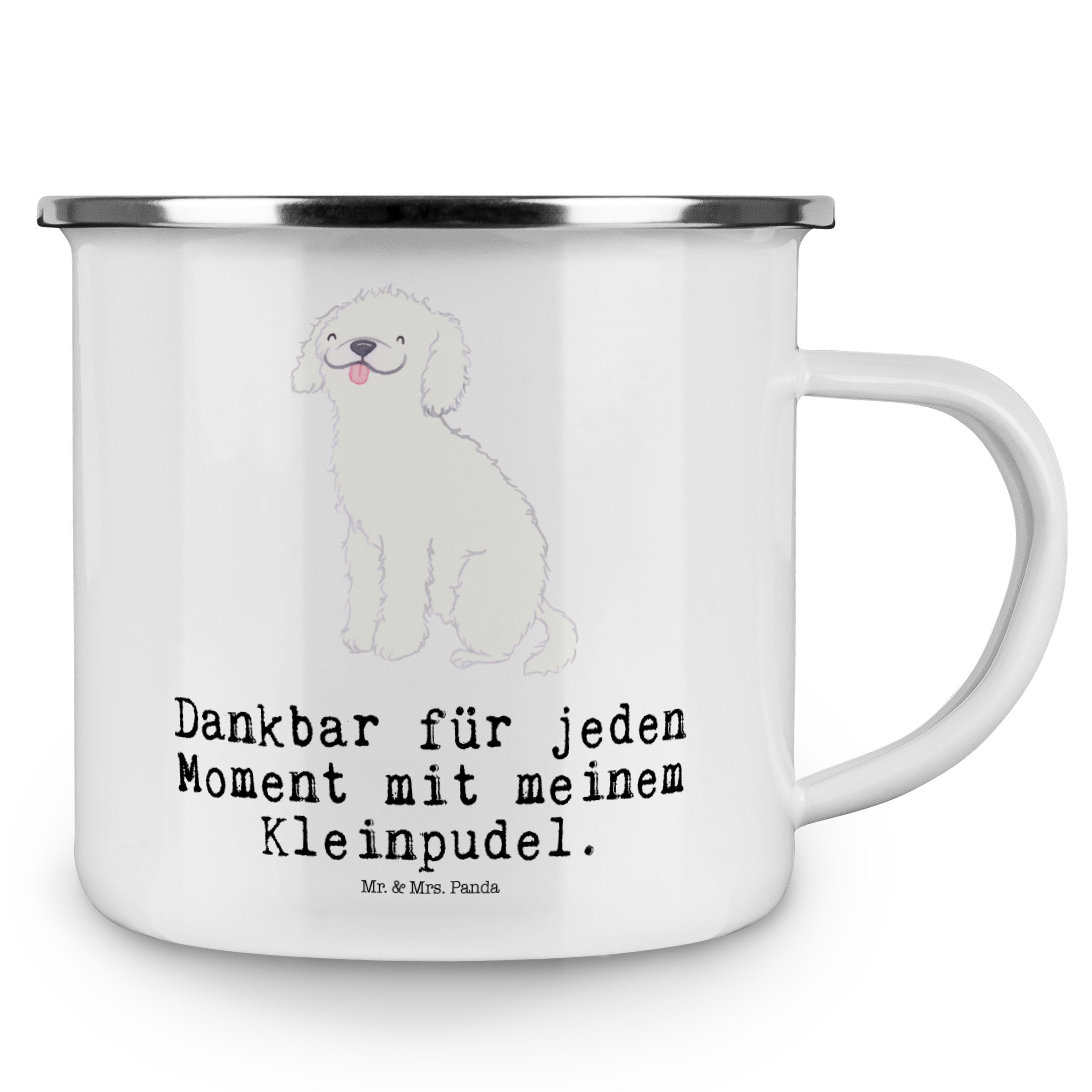 Mr. & Mrs. Kleinpudel - Weiß Emaille Moment Blecht, Becher Kaffee - Panda Metalltasse, Hund, Geschenk