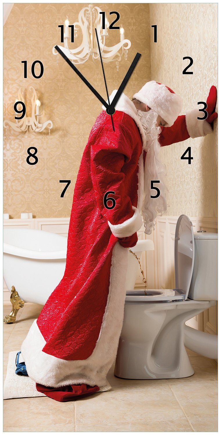 Weihnachtsmann Pause Acryl) aus Wallario und macht (Uhr Toilette edler auf Wanduhr pinkelt