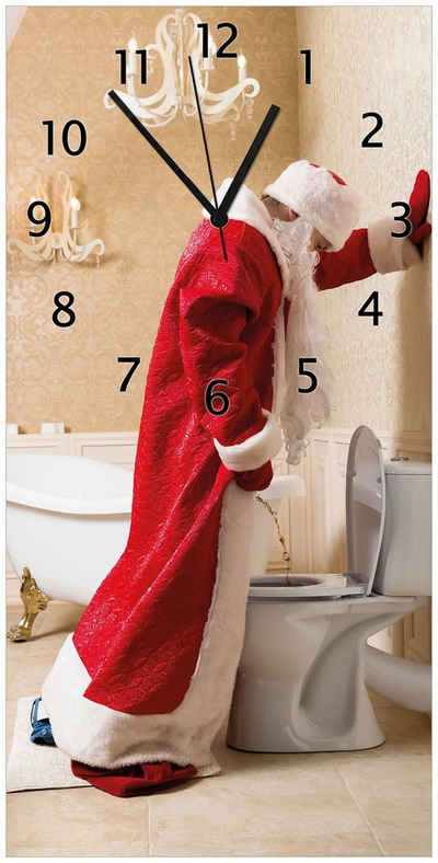 Wallario Wanduhr Weihnachtsmann macht Pause und pinkelt auf edler Toilette (Uhr aus Acryl)