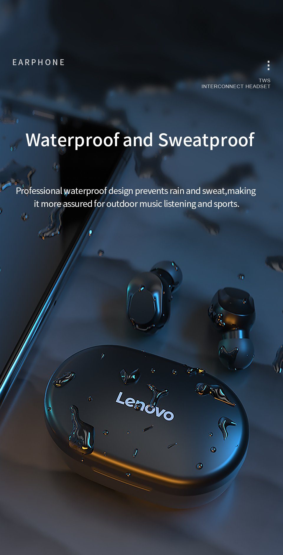 Lenovo XT91 mit Touch-Steuerung Bluetooth-Kopfhörer Assistant, 300 kabellos, 5.0, Google Siri, mAh Bluetooth mit Kopfhörer-Ladehülle Schwarz) - Stereo-Ohrhörer (True Wireless