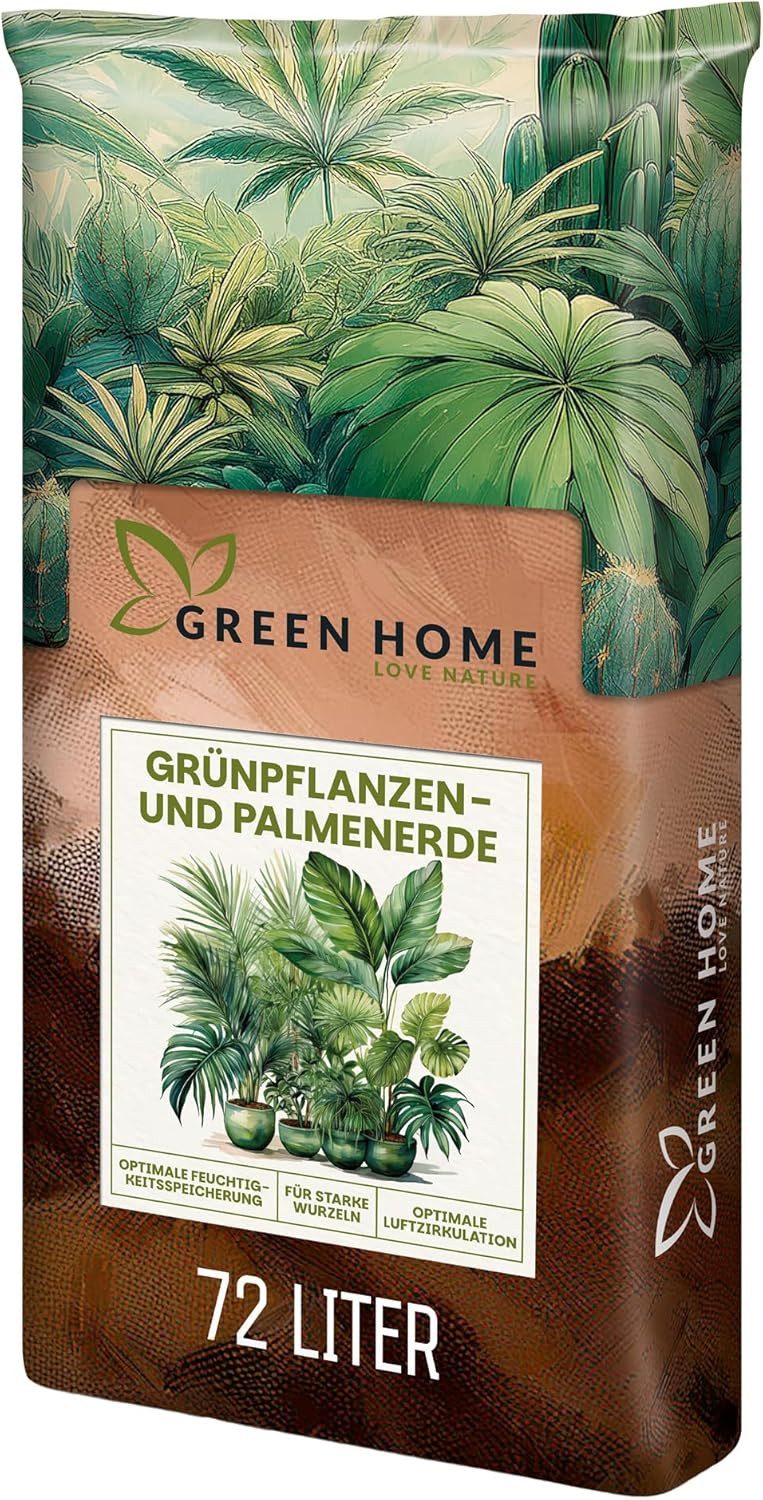 GREEN HOME LOVE NATURE Spezialerde Grünpflanzen- & Palmenerde für Palmen, Grün- & Zimmerpflanzen 18 L, 36 L, 72 L, Langzeitnährstoffe, Perlite, Kokosfasern, gute Drainage