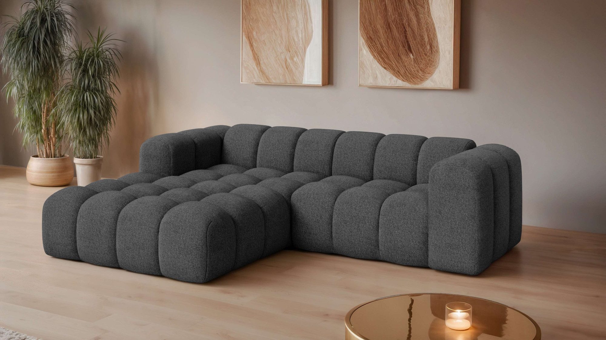 OTTO home Ecksofa KALLIE Design-Sofa mit Wellenunterfederung, Bubble-Optik, 248/186/72cm, moderne Steppung, hoher Sitzkomfort und modernes Design