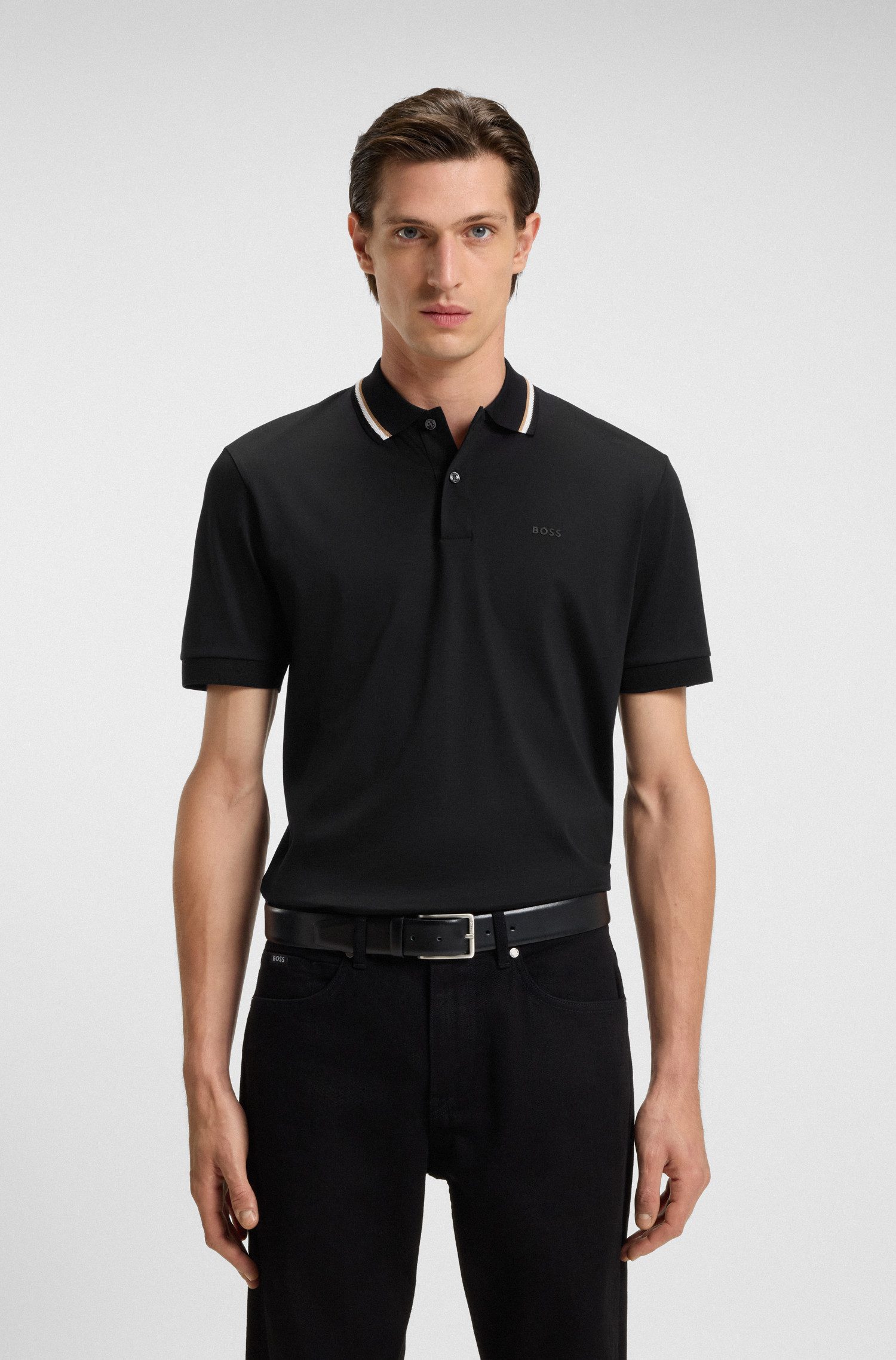 BOSS Poloshirt Penrose 38 aus Baumwolle mit gestreiftem Kragen, slim fit