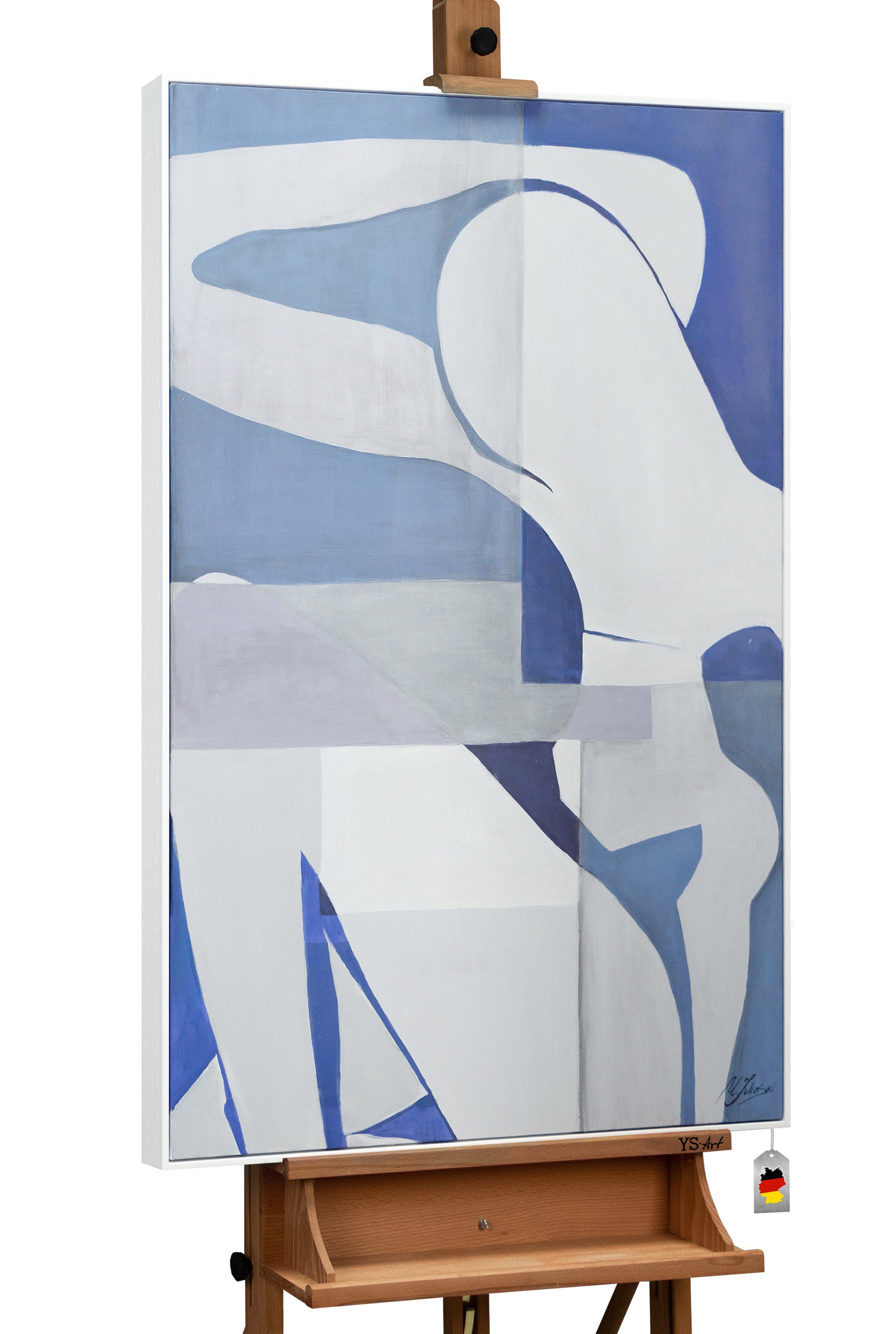 YS-Art Gemälde Sandy, Leinwandbild Unbekannte Frau in Blau mit Rahmen