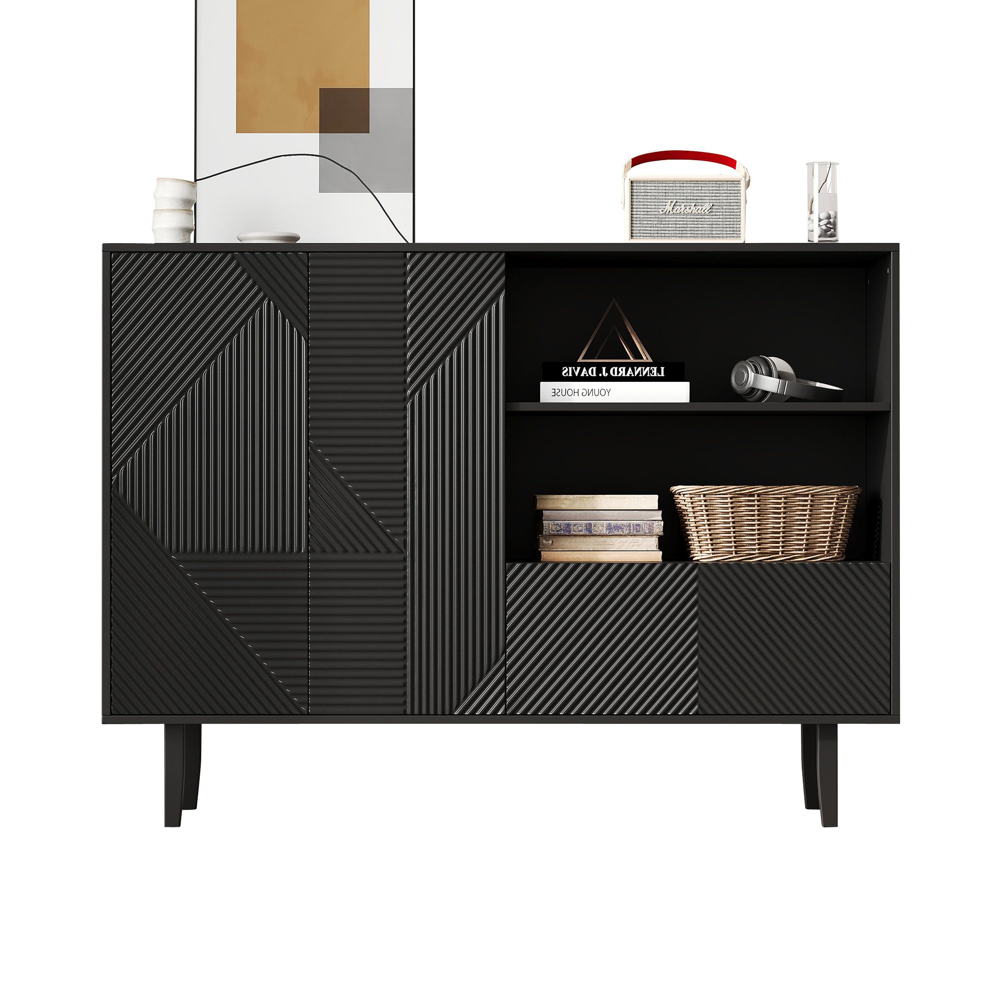 Sideboard Schrank Wellpappaufbewahrung öffnendenTüren Schublade offener Stauraum