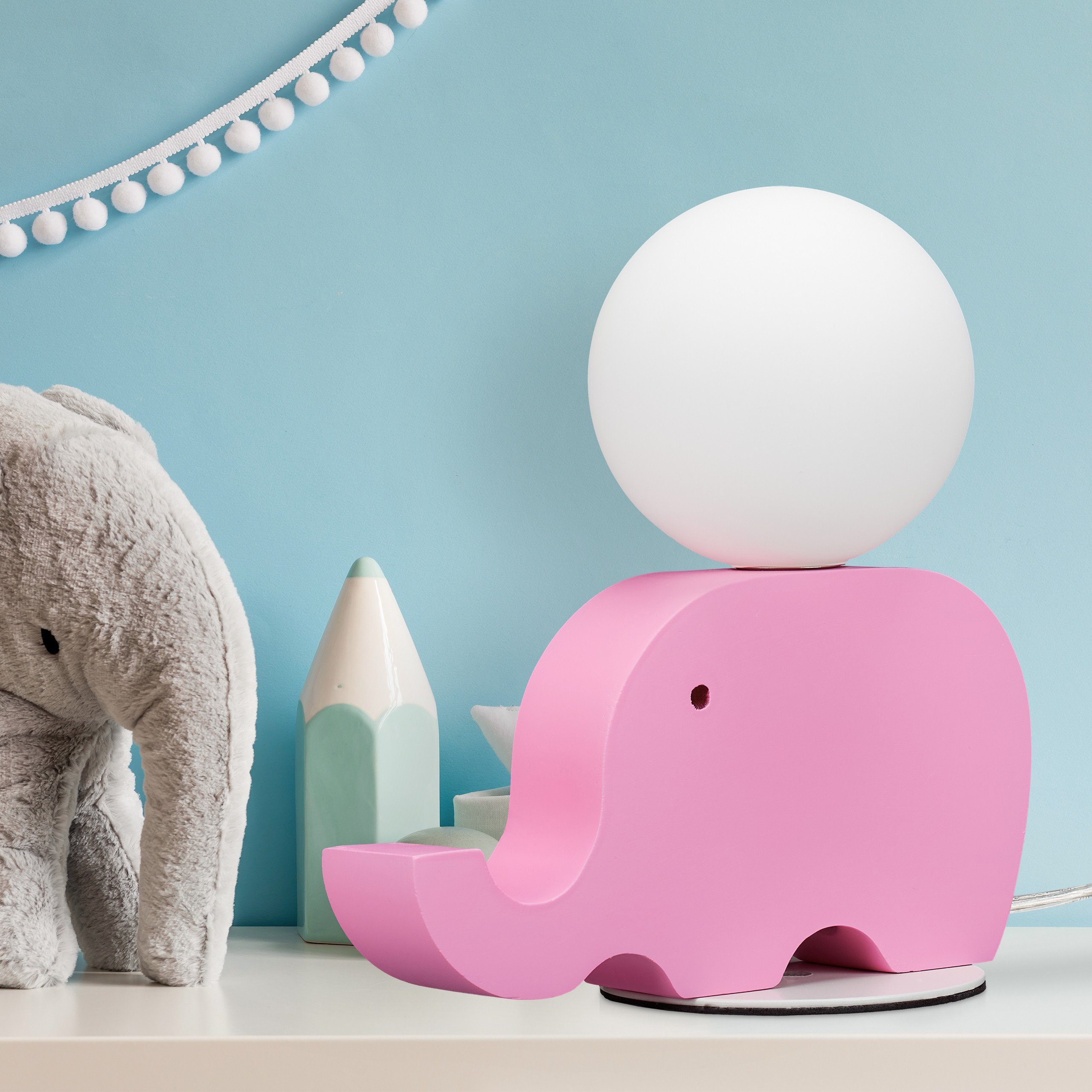 Kinder, relaxdays für Elefanten Nachttischlampe Nachttischlampe Weiß Pink Pink