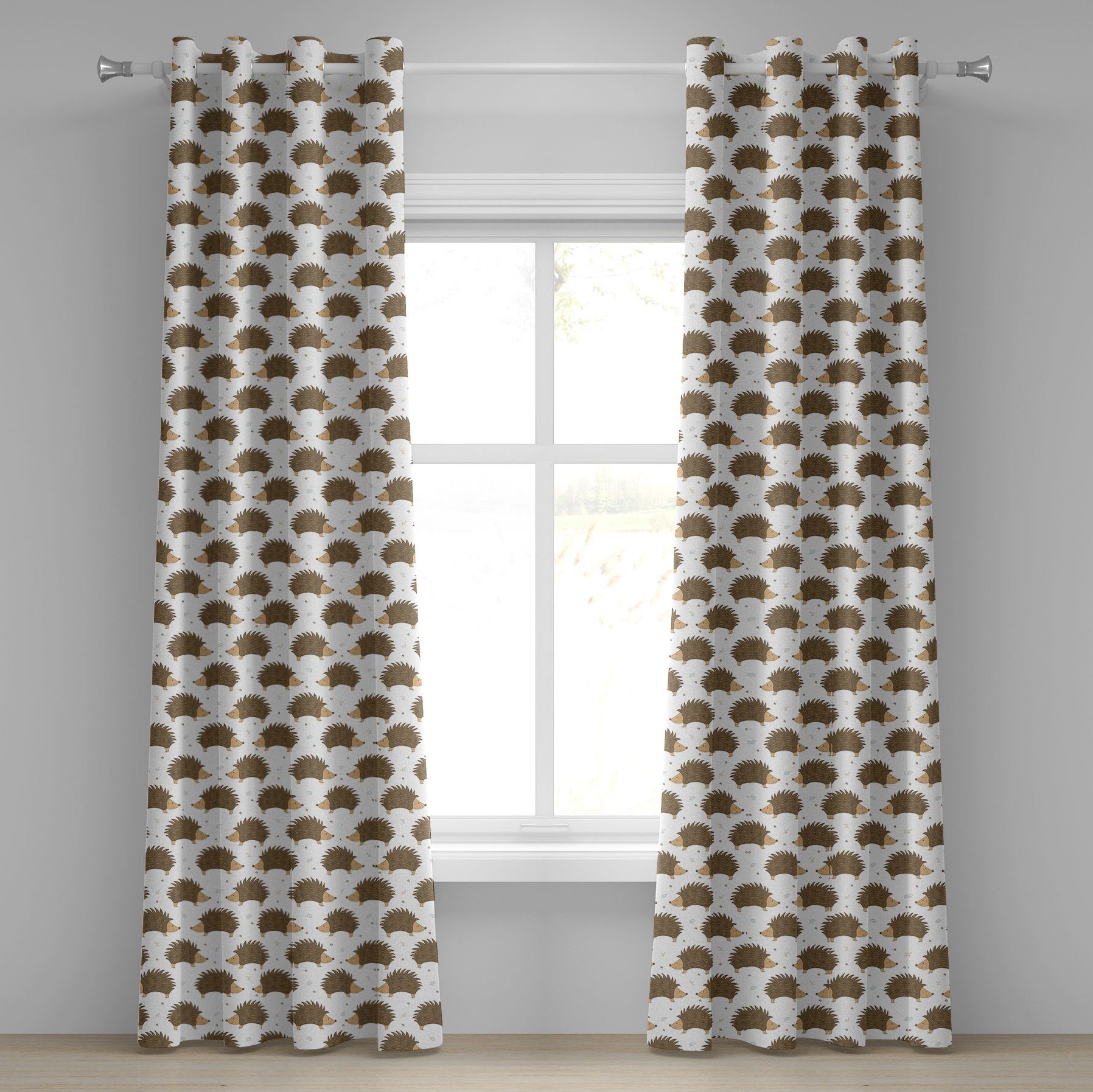 Gardine Dekorative 2-Panel-Fenstervorhänge für Schlafzimmer Wohnzimmer, Abakuhaus, Igel Cartoon Porcupines