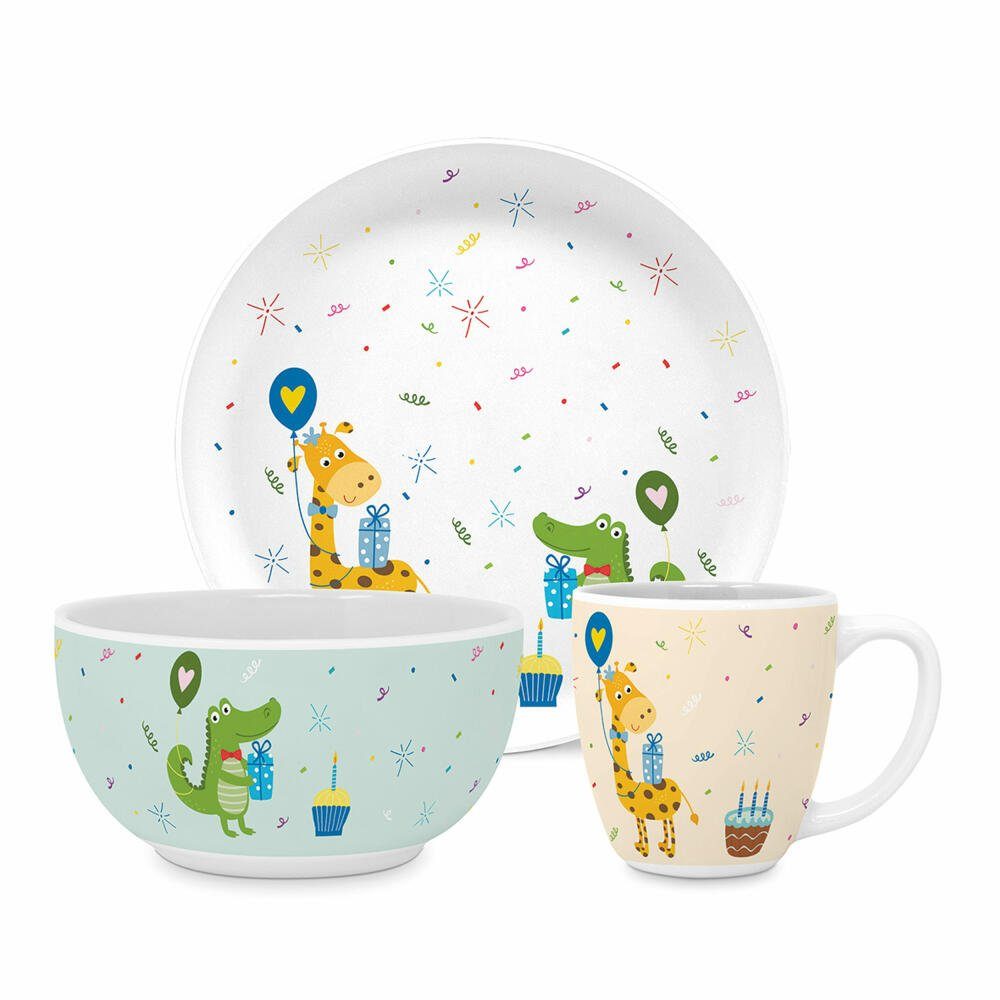 PPD Kindergeschirr-Set Croco&Giraffe Kids Set 3-tlg. (3-tlg), New Bone China