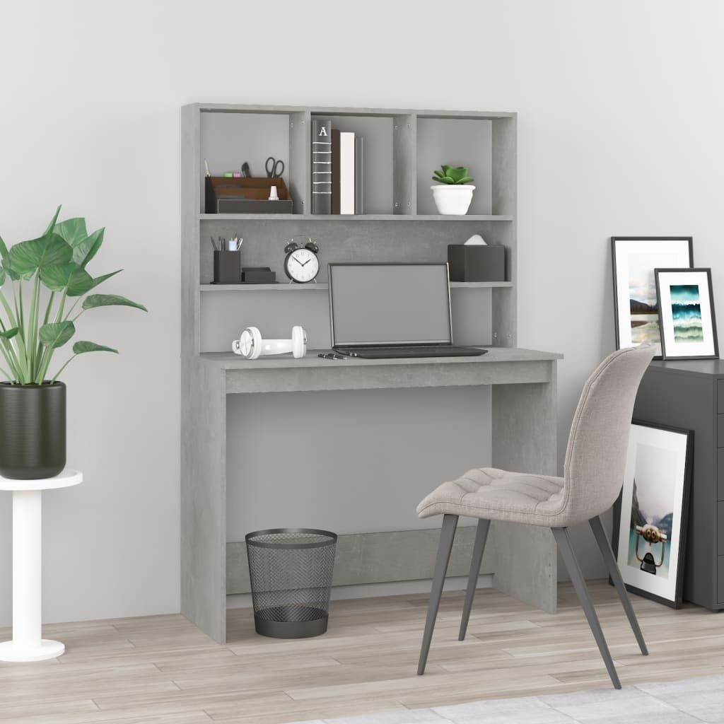 furnicato Schreibtisch mit Regal 102 x 45 x 148 cm in Betongrau (1-St), Stabiler Bürotisch mit viel Stauraum für Dokumente und PC-Geräte