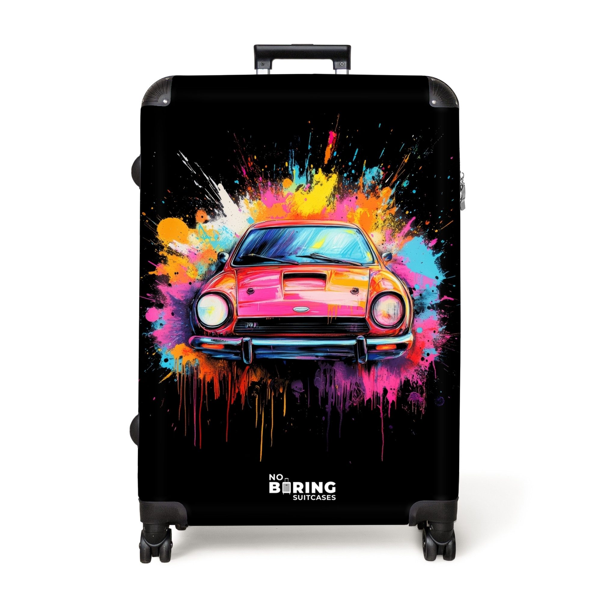 NoBoringSuitcases.com© Hartschalen-Trolley Rosa Auto mit bunter günstig online kaufen