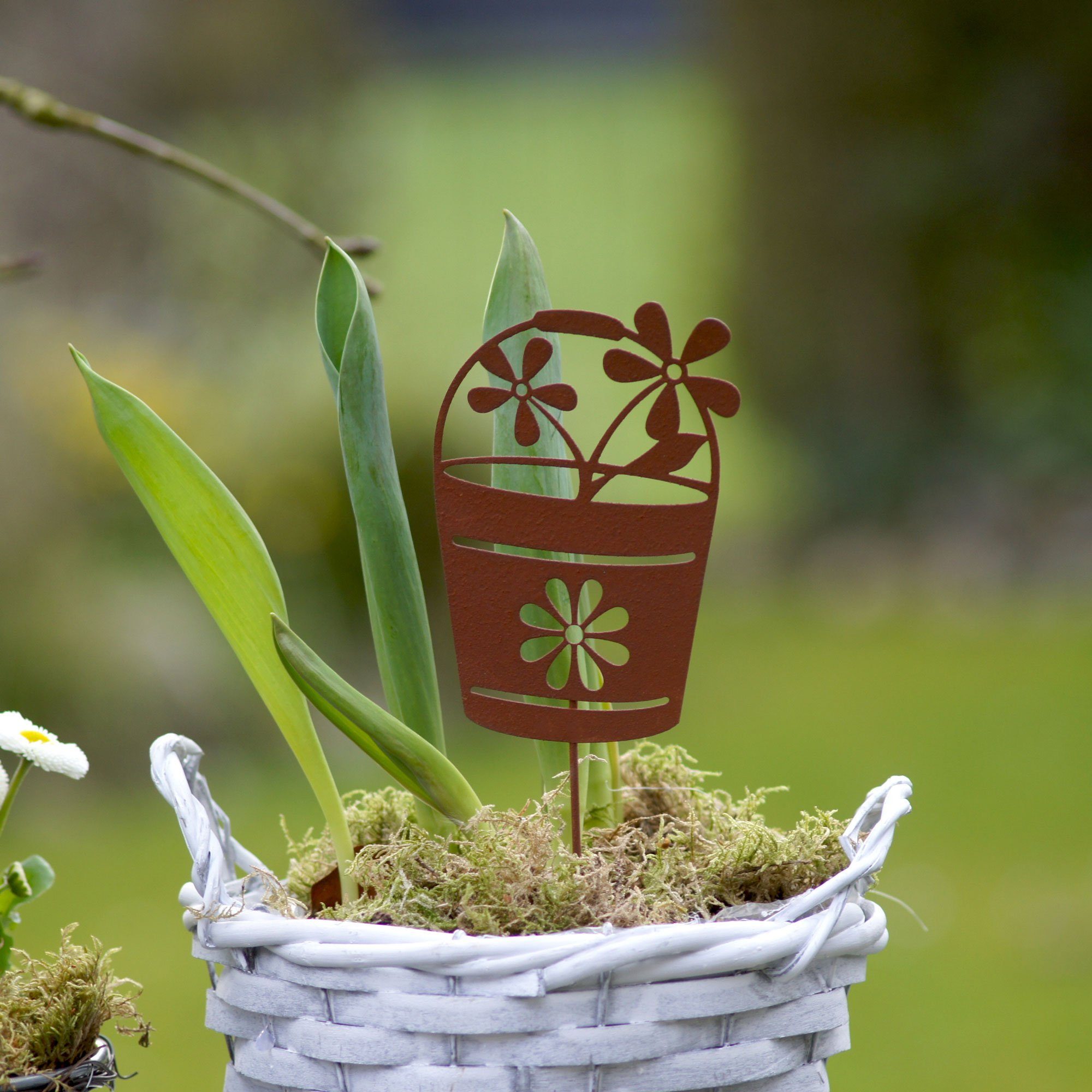 UNUS GARDEN Gartenstecker Set und Blumentöpfe Rost Gießkanne Gartenstecker (3-St) 3er