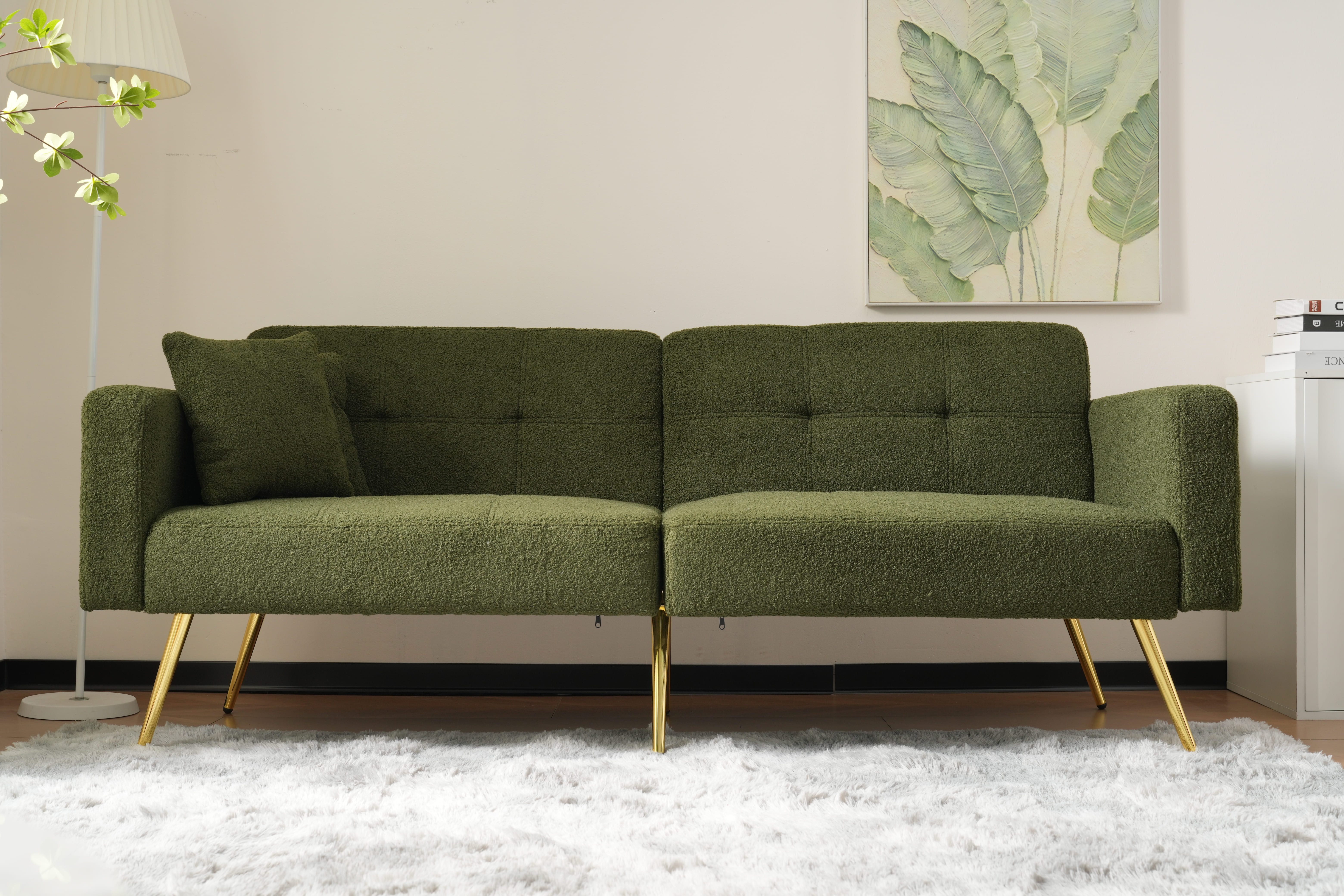 Celya Schlafsofa Schlafsofa mit Bettfunktion, verstellbarem Winkel, goldenen Beinen, mit Kissen und seitlichen Aufbewahrungstaschen
