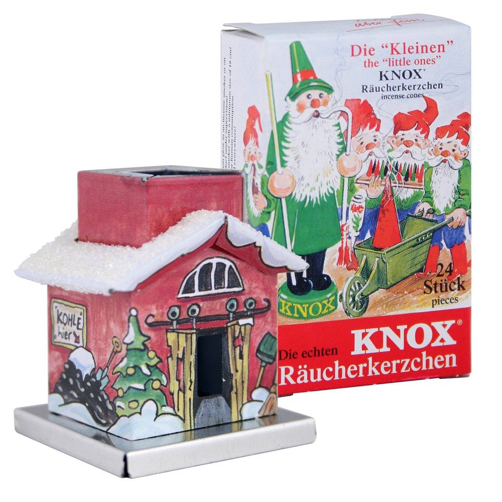 KNOX Räucherhaus Mini Heizhaus - 4,5cm - aus Metall - inkl. 24 Minis "Bunte Mischung", Ideal als zusätzliche Dekoration für Tisch, Regal oder Fensterbank
