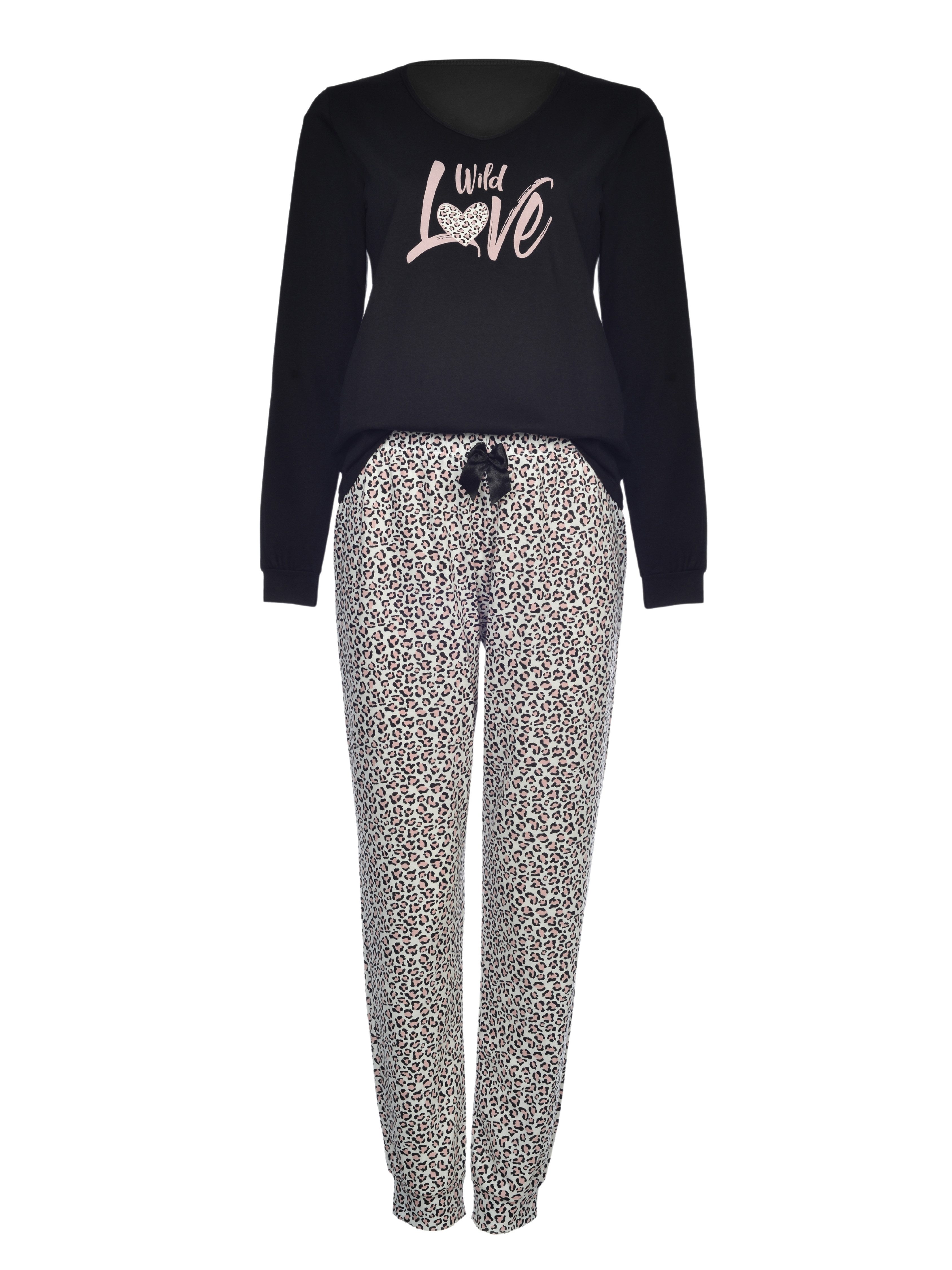 Donna Pyjama langarm Schlafanzug mit Motivdruck günstig online kaufen