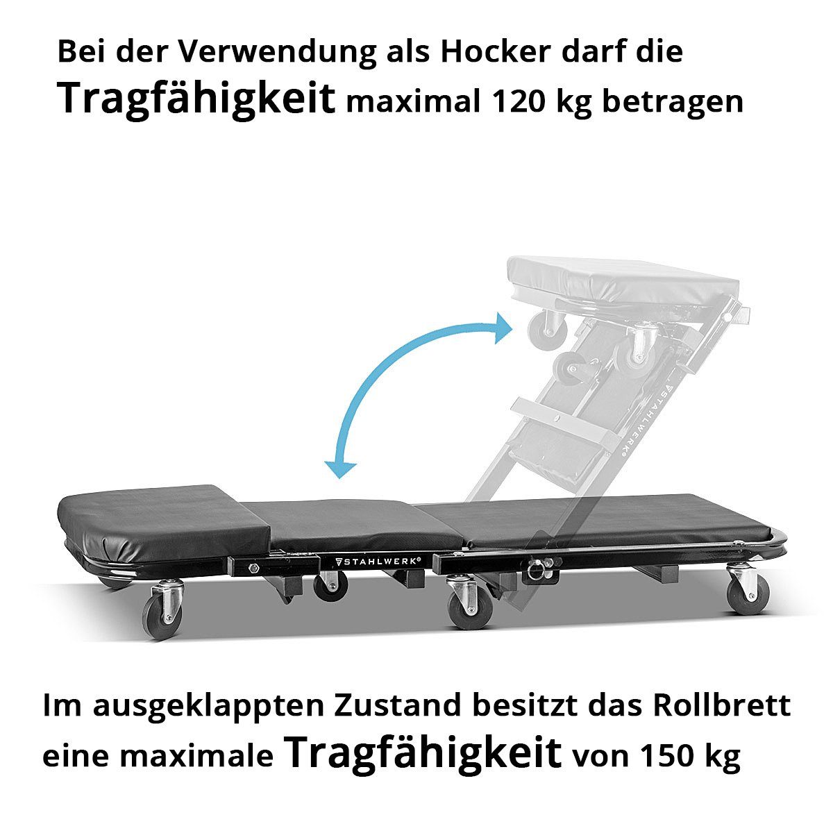 STAHLWERK Rollbrett 2 in 1 Werkstatthocker FRC-40 ST, (Packung, 1-St), geeignet für Montagearbeiten unter Fahrzeugen