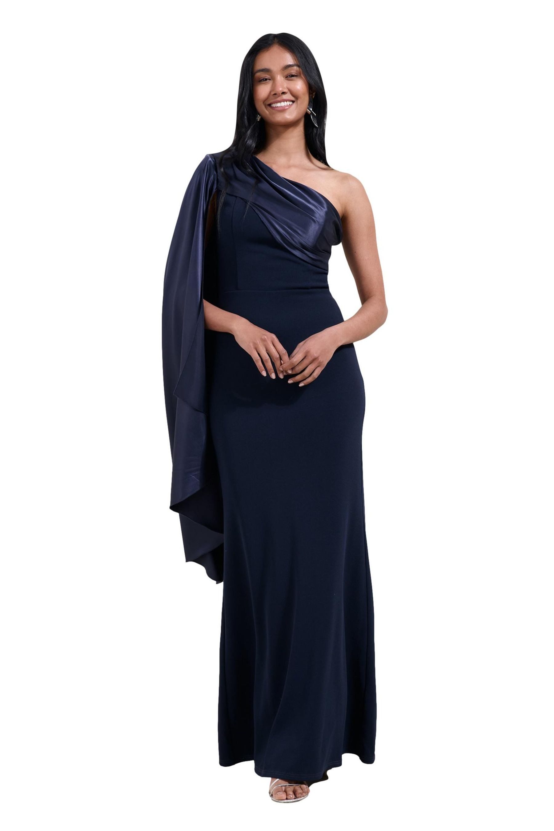 LIPSY One-Shoulder-Kleid Lipsy Brautjungfern-Maxikleid mit Cape, Regular (1-tlg)