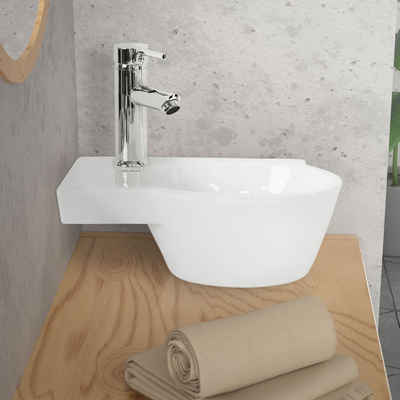 LuxeBath Waschbecken Aufsatzwaschbecken aus Keramik für Badezimmer/Gäste-WC, Handwaschbecken Oval 37x22,5x13,5 cm Weiß links Hahnloch