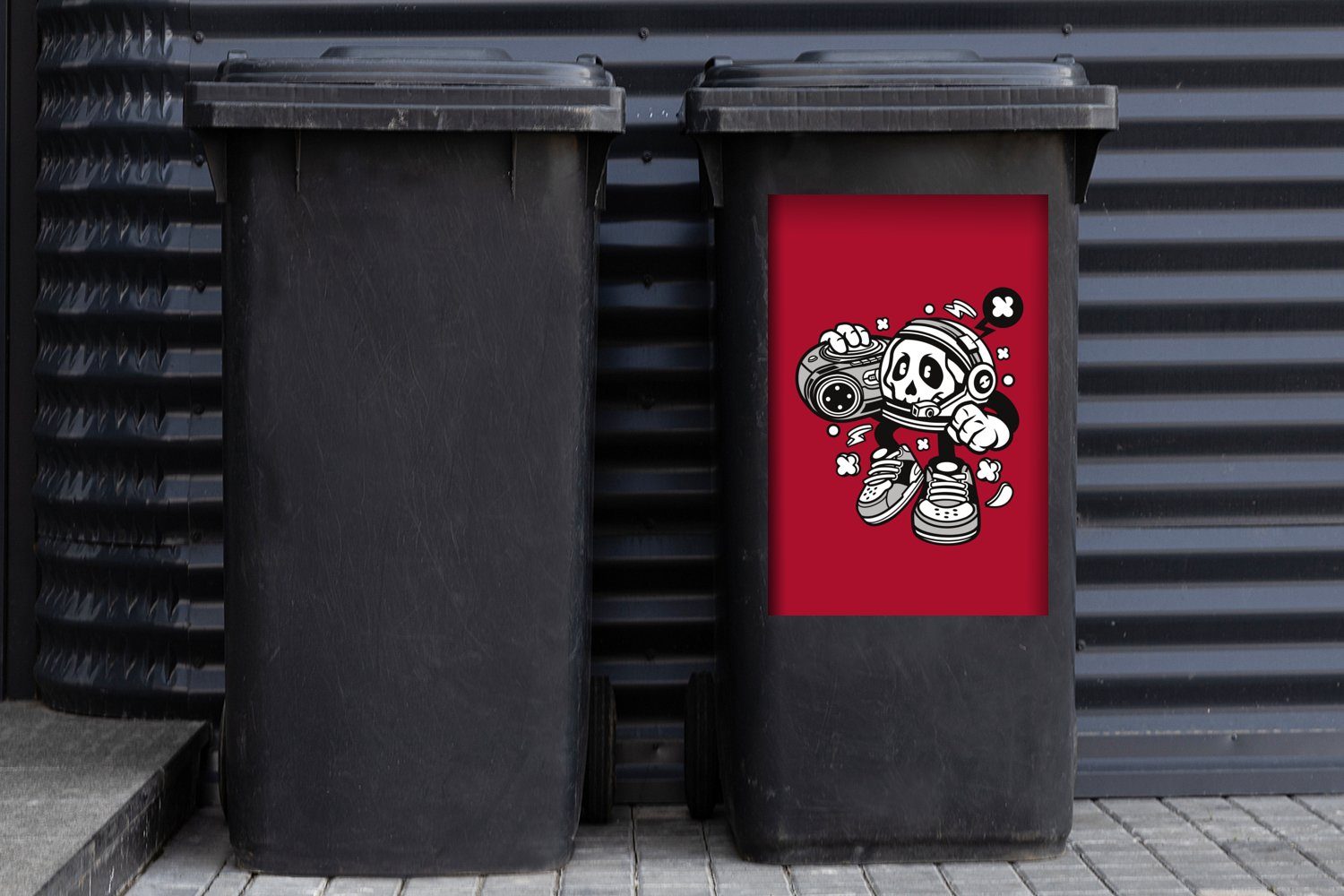 Abfalbehälter Container, Vintage - Rot (1 Sticker, Wandsticker St), MuchoWow Radio - Mülltonne, Mülleimer-aufkleber,
