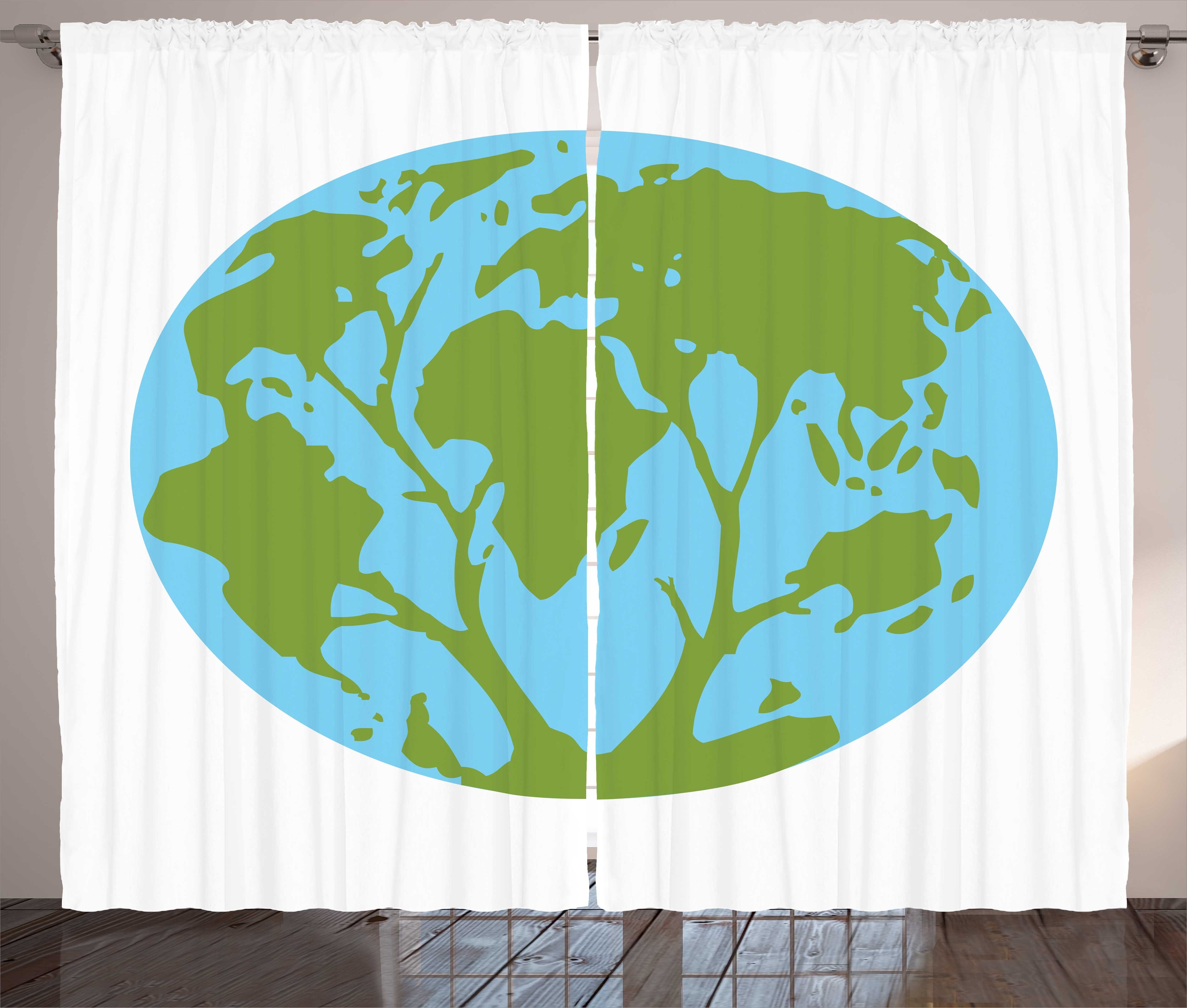 Gardine Schlafzimmer Schlaufen Haken, Cartoon Kräuselband und Vorhang Kontinente mit Erde Biologie Abakuhaus