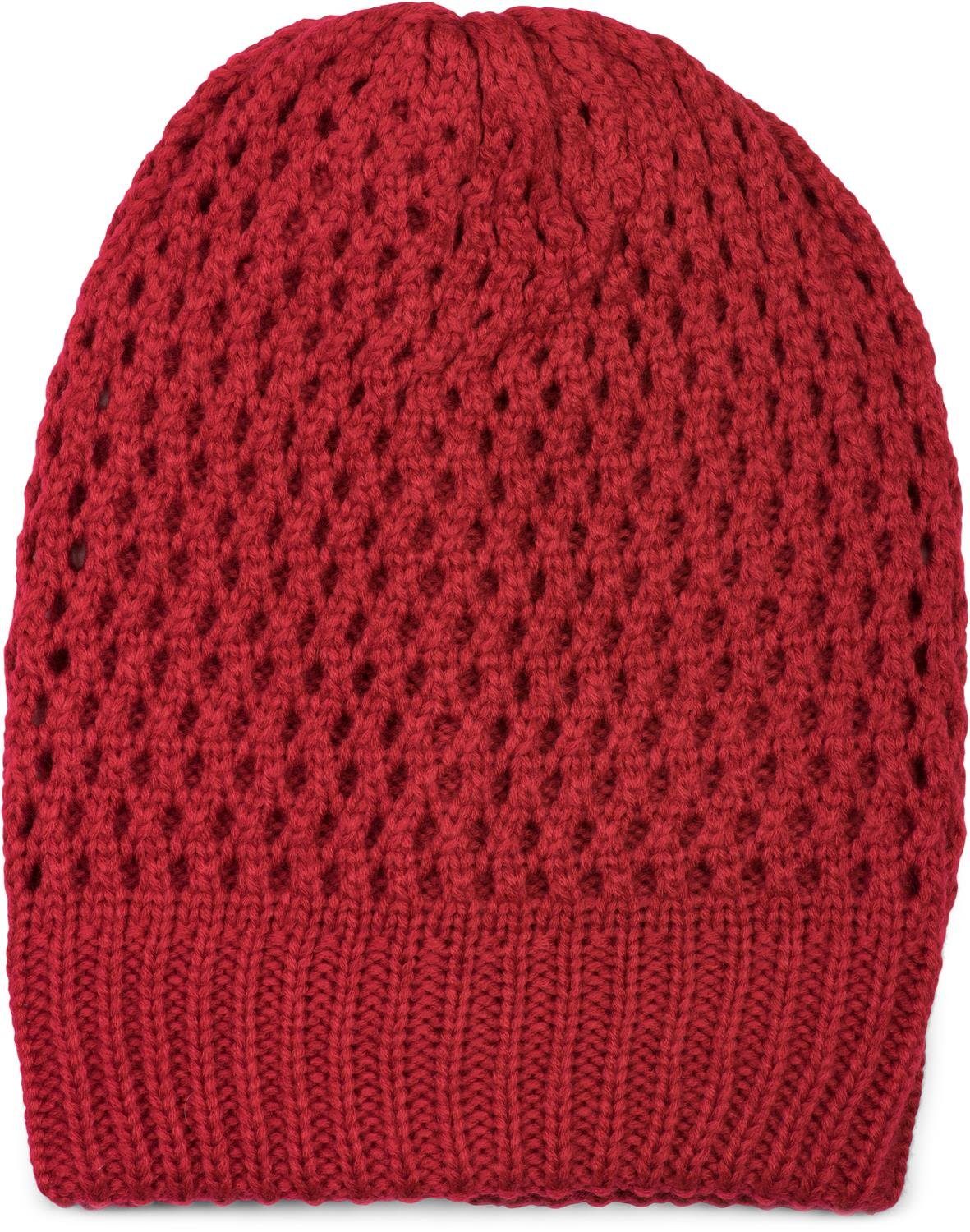 Loch mit Muster Bordeaux-Rot Strick styleBREAKER Beanie Strickmütze (1-St) Mütze