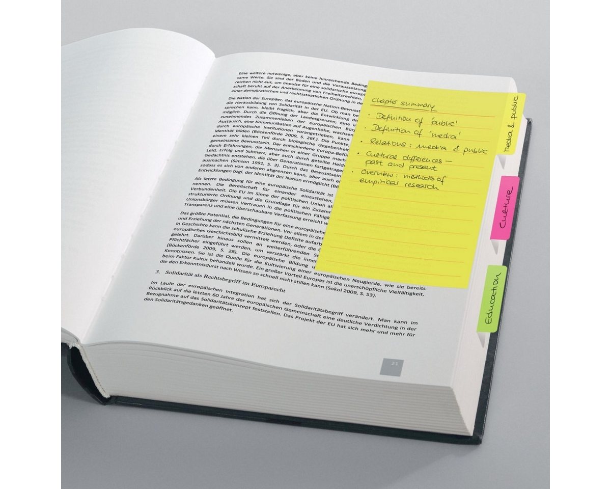 Thumbnail - Sigel Haftnotizblock Tab Marker Notes Papier 100x148mm mit großem Notizfeld 3 Farben 42 Bla
