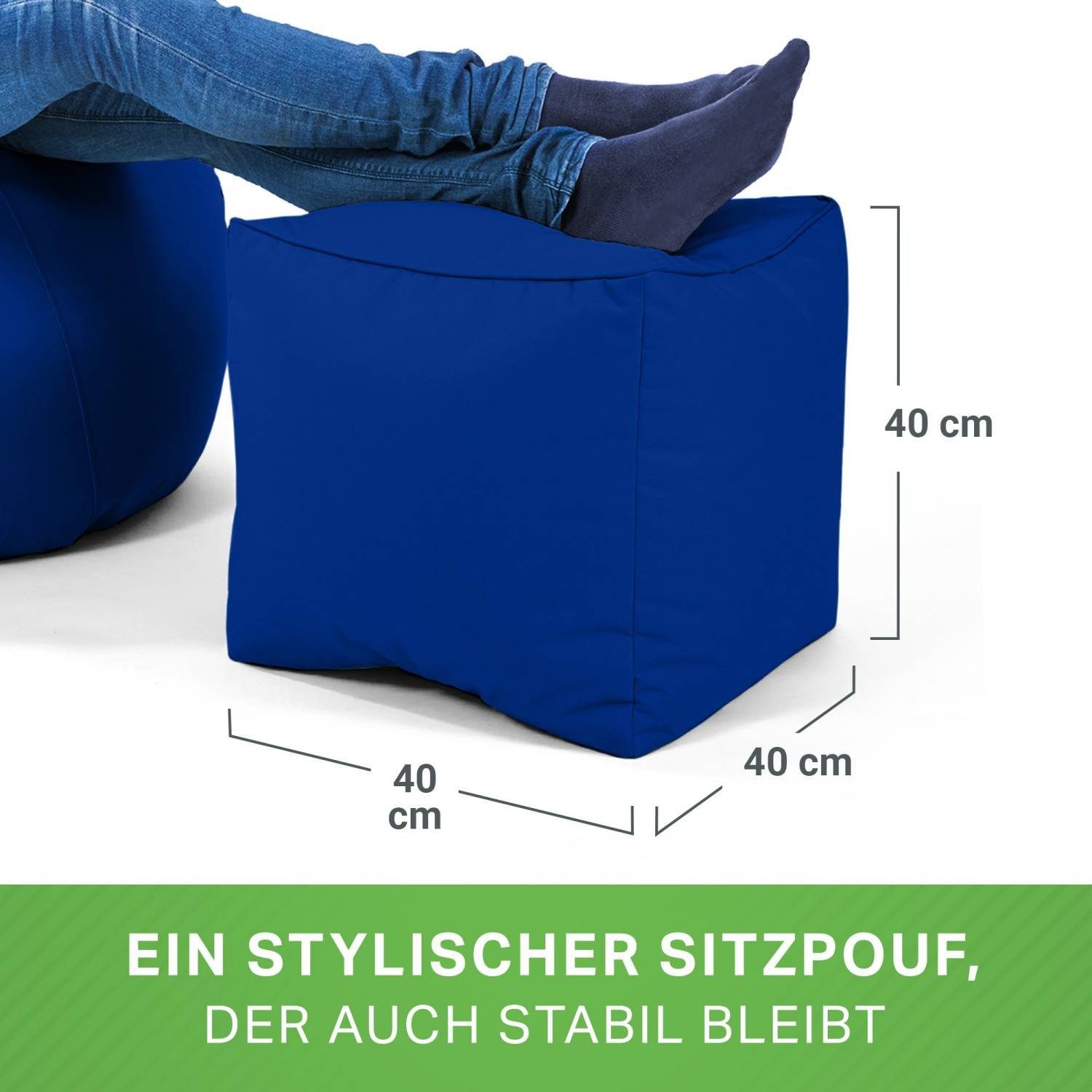 Green Bean Sitzsack Sitzkissen Erwachsene Cube und Blau Sitzhocker Füllung, mit Sitzsäcke), (Hocker Sitz-Pouf für Kinder - für Fußhocker 40x40x40cm Fußkissen EPS-Perlen Bodenkissen
