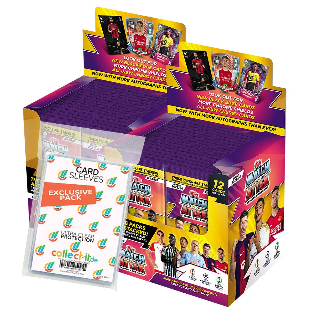 Topps Sammelkarte Champions League 2023/24 2 Display (72 Booster) + collect-it Hüllen