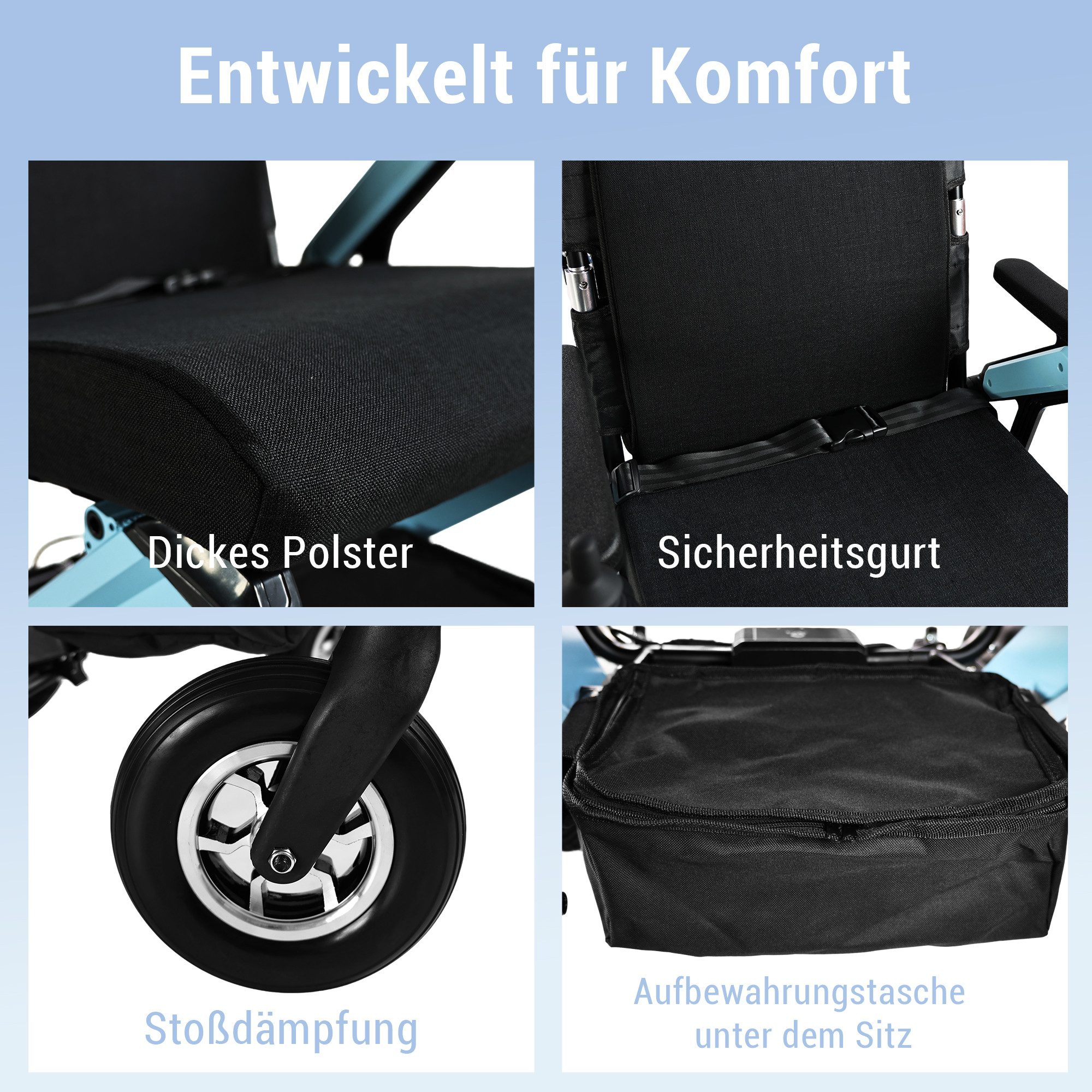 Vankel Elektrorollstuhl Elektrisch Faltbar Leicht bis 150KG, Faltbar, 25 km, seniorenmobil, 2x250W, 6,00 km/h E-Rollstuhl