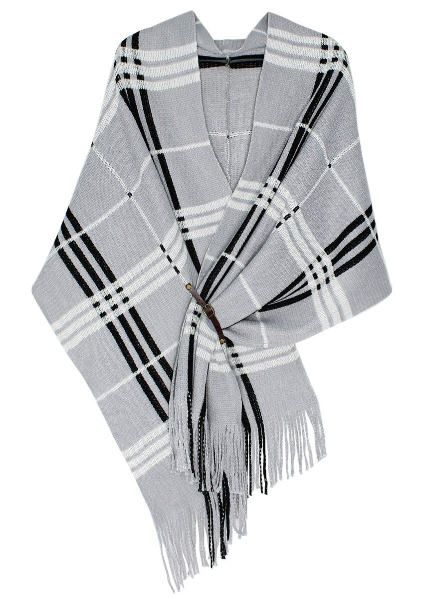 dy_mode Strickponcho Damen Strickponcho mit Fransen Poncho XXL Schal / Stola / Umhang mit Fransen, 3-in-1 Styling