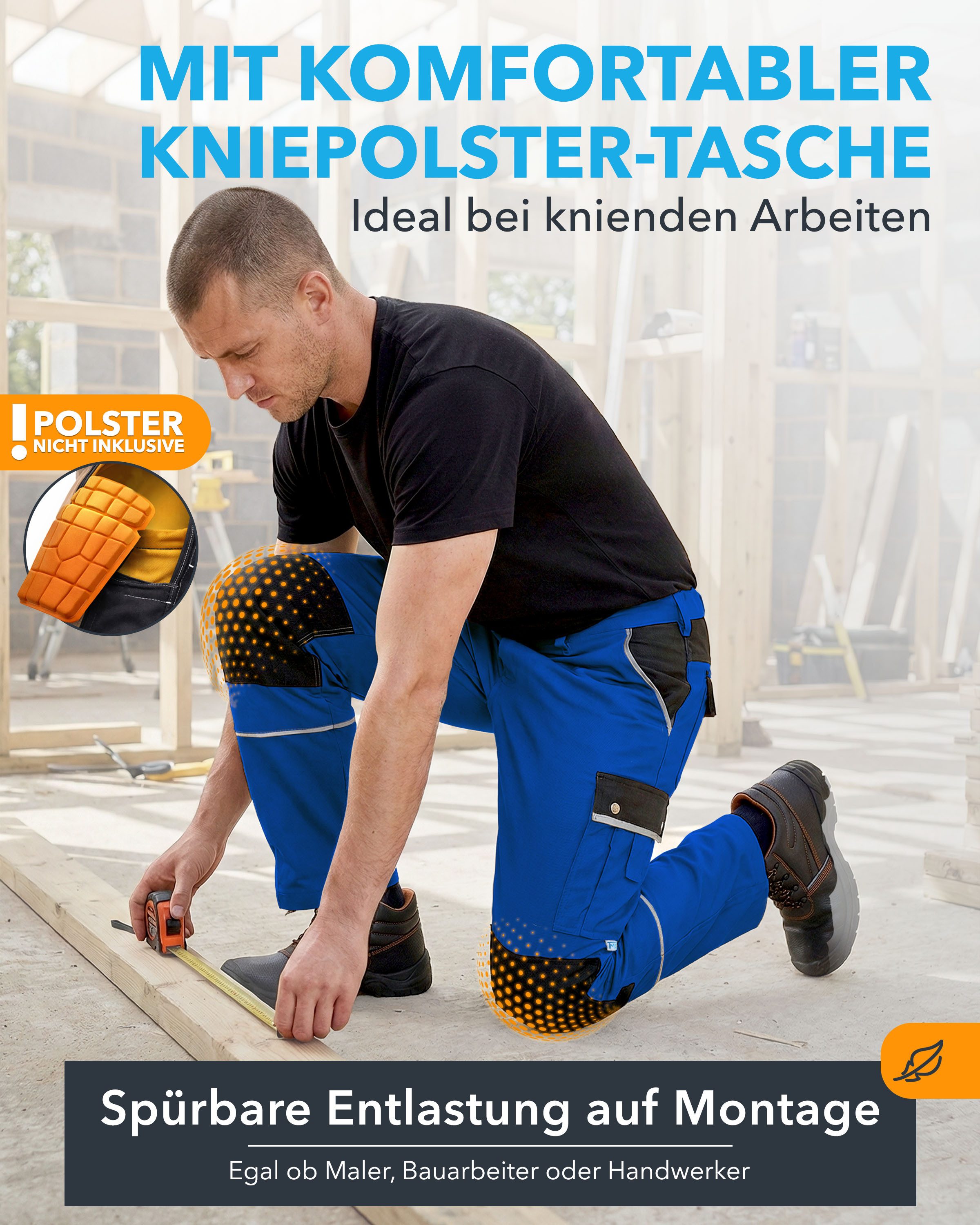 TMG International Arbeitshose Arbeitshose Bundhose Cargohose Style Arbeitshose Herren mit Kniepolstertaschen in Übergrößen erhältlich – Bild 4 von 5