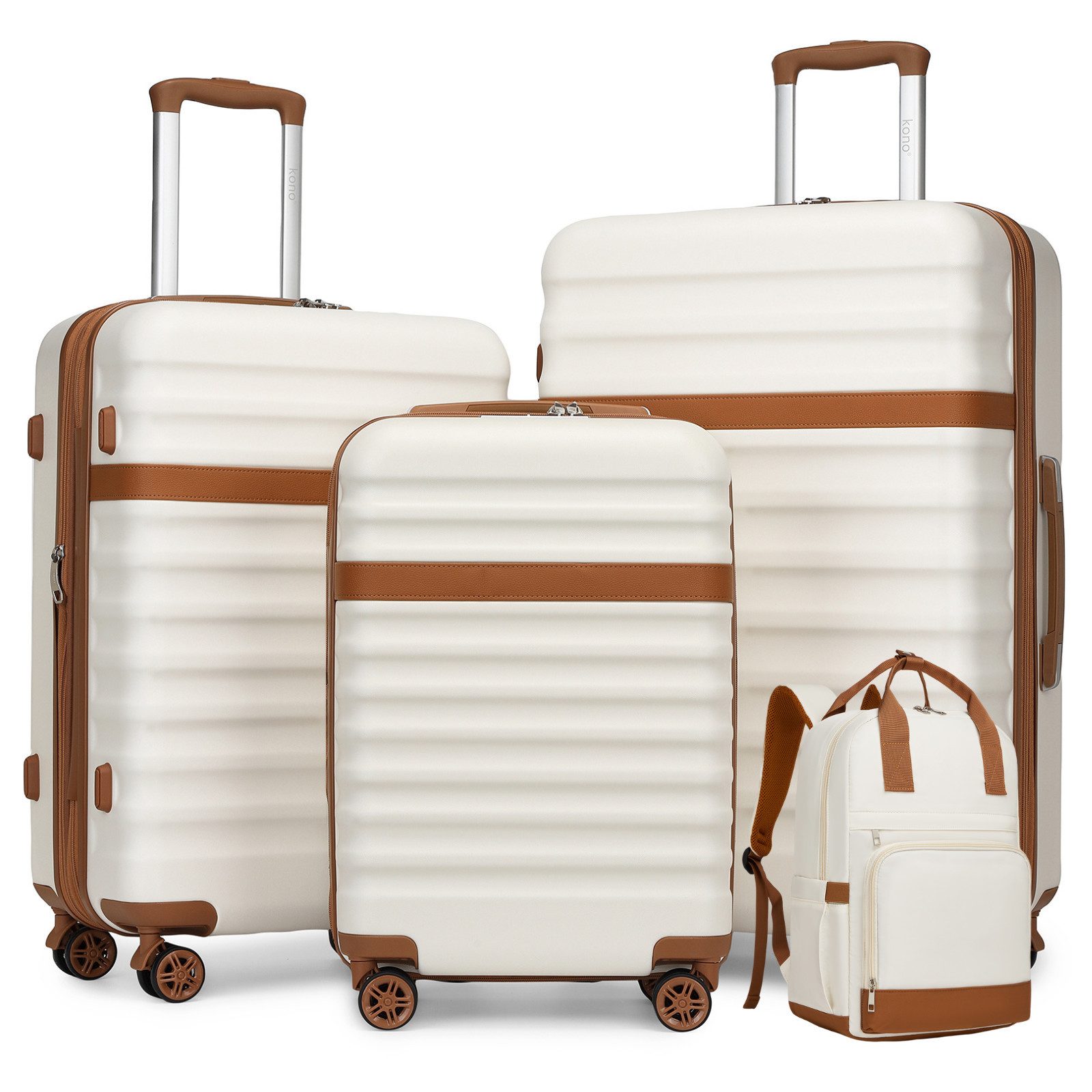 KONO Kofferset ABS+PC Hartschalen-Trolley (55/65/75 cm) + Laptop-Rucksack (41 cm), (4 tlg) von KONO