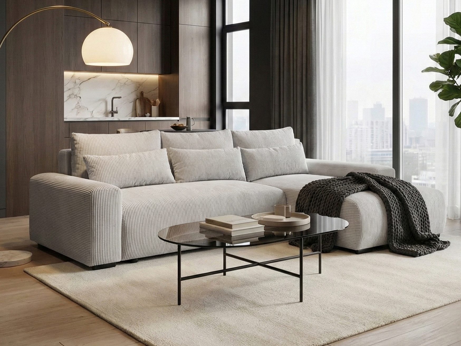 Beautysofa Ecksofa Benny mit Schlaffunktion und Bettkasten, modernes Cord-Sofa POSO in Beige, Liegefläche: 140 × 218 cm