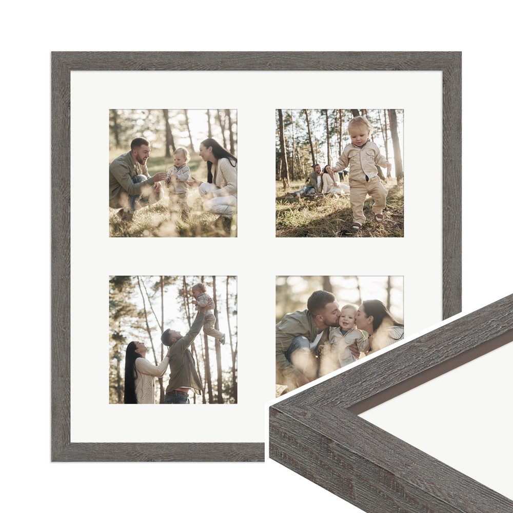 WANDStyle Galerierahmen G950 30x30 cm, für 4 Bilder, im Format 10x10 cm, aus Massivholz in der Farbe Graubraun