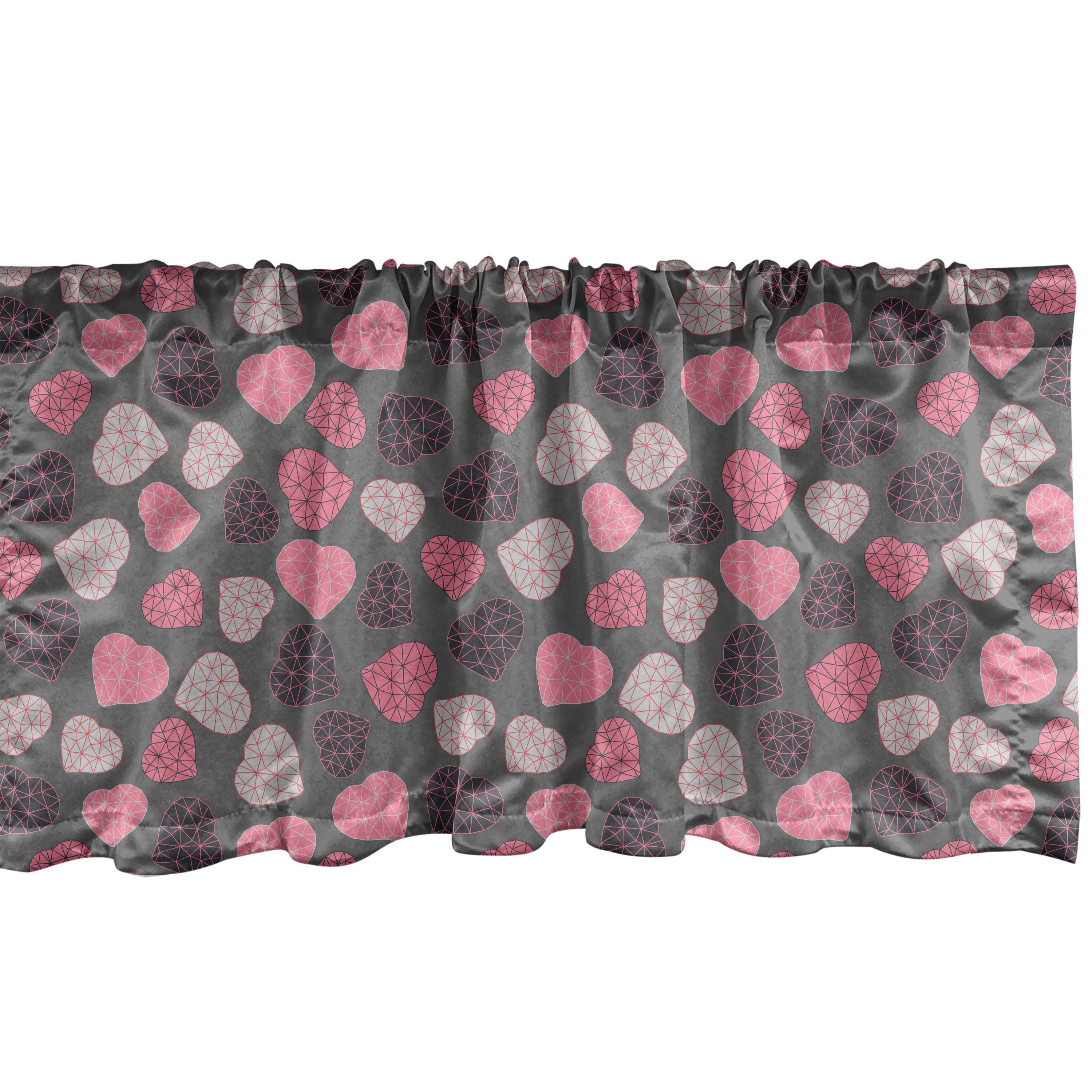 Scheibengardine Vorhang Volant für Küche Schlafzimmer Dekor mit Stangentasche, Abakuhaus, Microfaser, Romantisch Valentines Low-Poly-Herzen