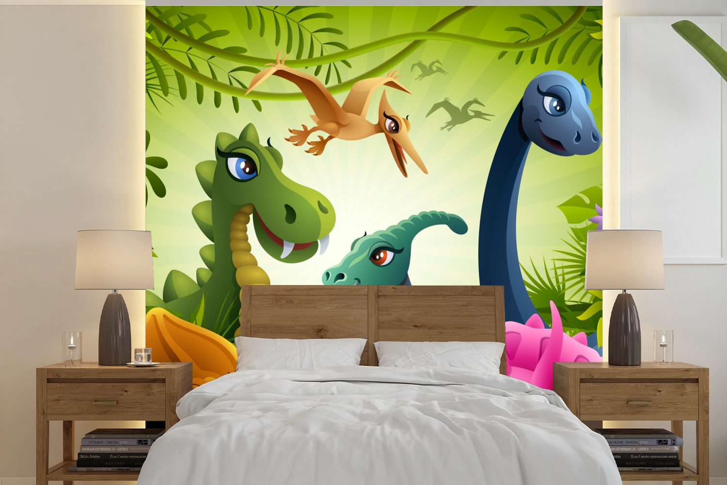 Wohnzimmer Vinyl Baby Tapete Tiere Schlafzimmer, Jungen - Wandtapete - oder - MuchoWow St), Dschungel bedruckt, Fototapete Illustration - Dinosaurier -, (5 - für Matt,