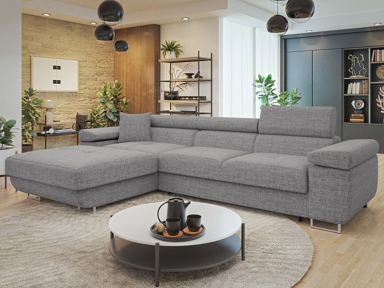 MIRJAN24 Ecksofa Torezio Mini, mit Bettkasten und Schlaffunktion, Einstellbare Kopfstützen, 280x170x70-90 cm