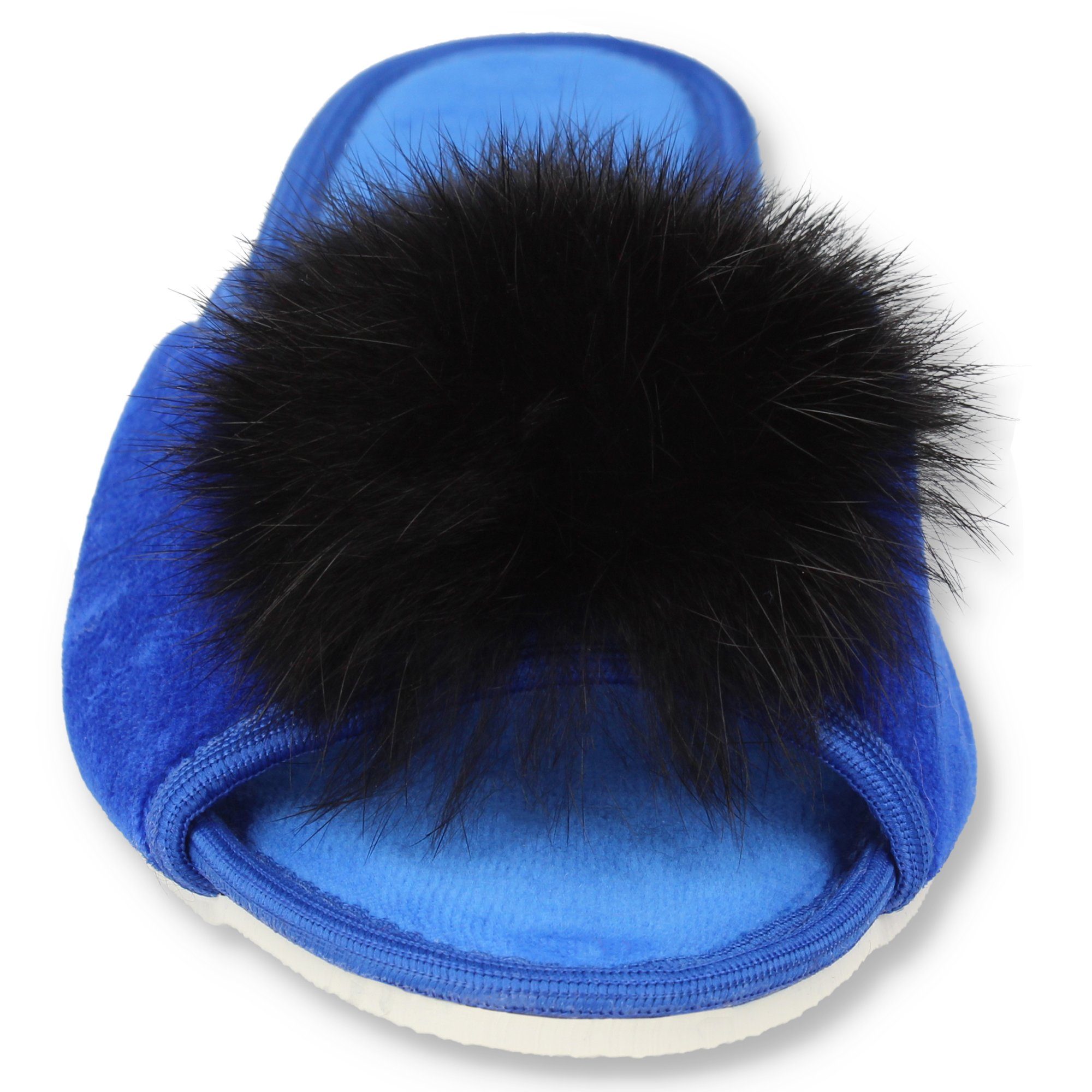 filsko Latina Elegante Samt Pantoffeln für Damen mit Puschel Hausschuh – Bild 4 von 5