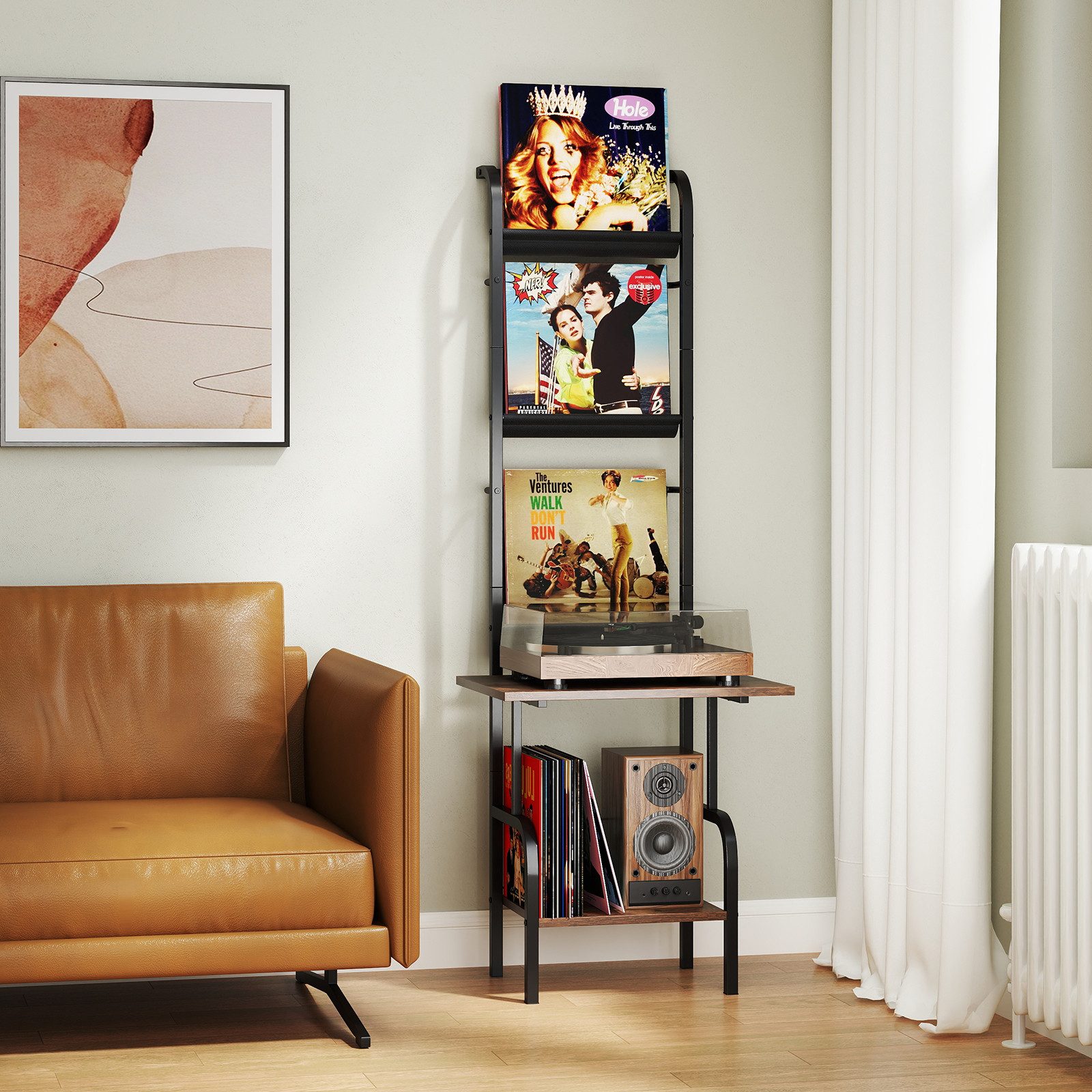 COSTWAY Bücherregal, Plattenspielerständer mit 3 Ausstellungsregaln, günstig online kaufen